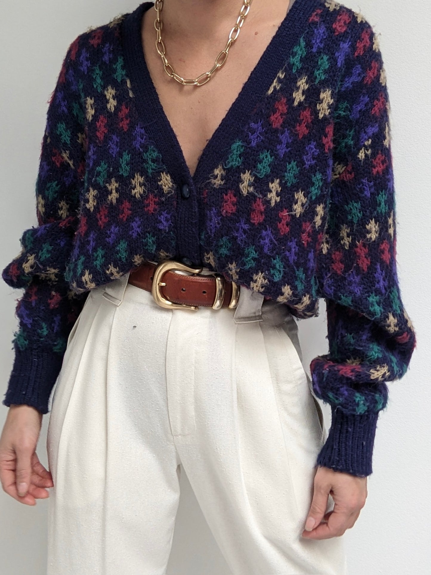 Vintage Patterned Knit Cardigan