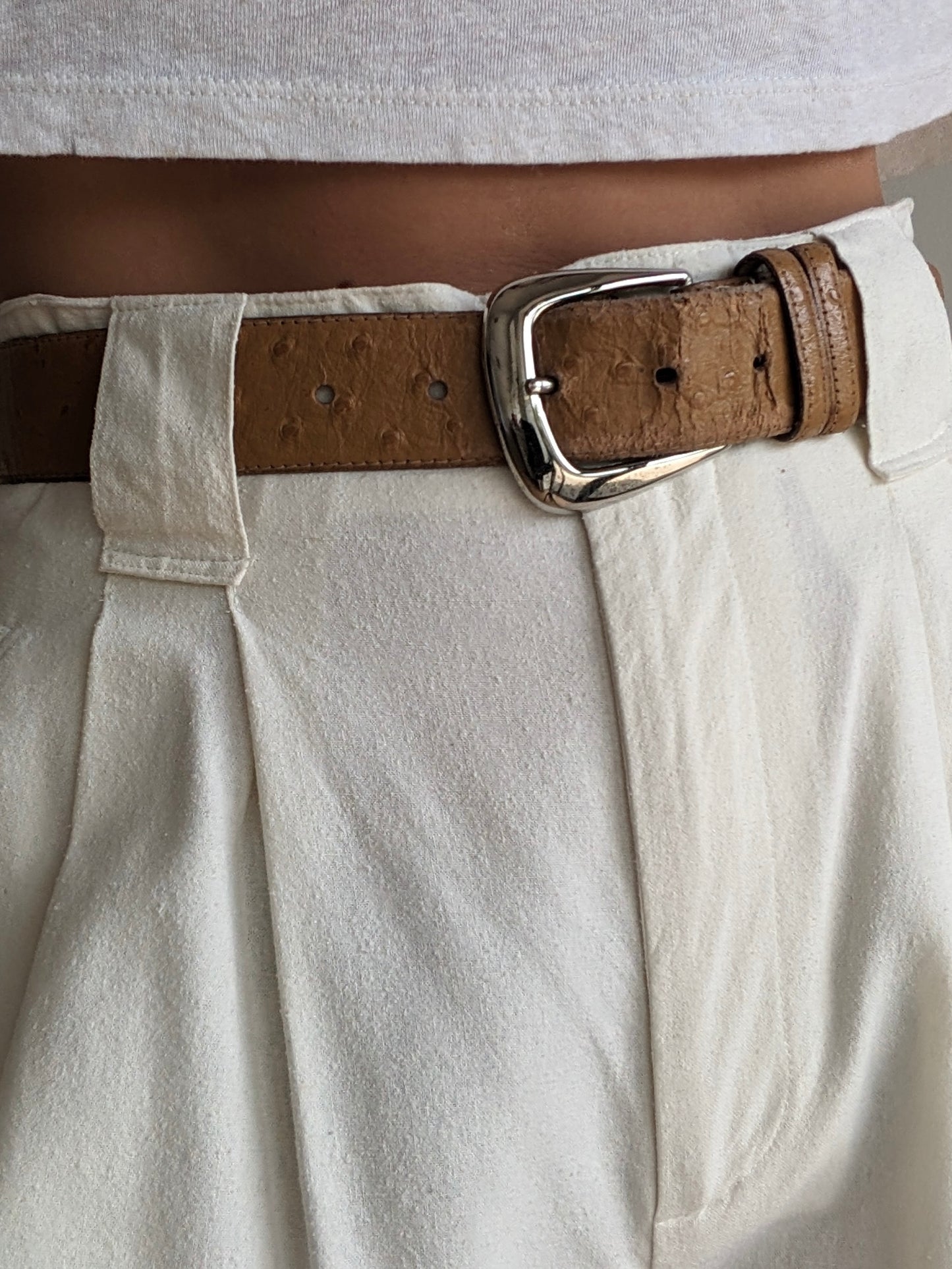 Vintage Ostrich-Embossed Leather Belt