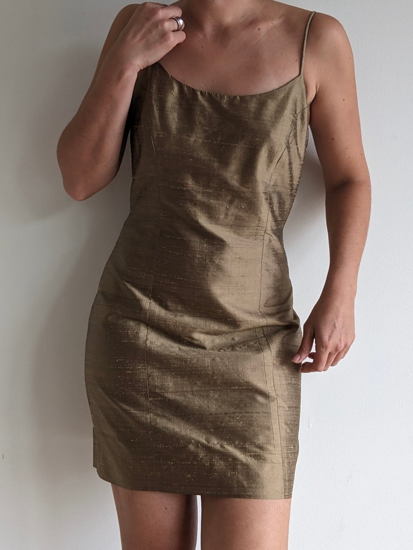 Vintage Bronze Brushed Silk Slip Dress