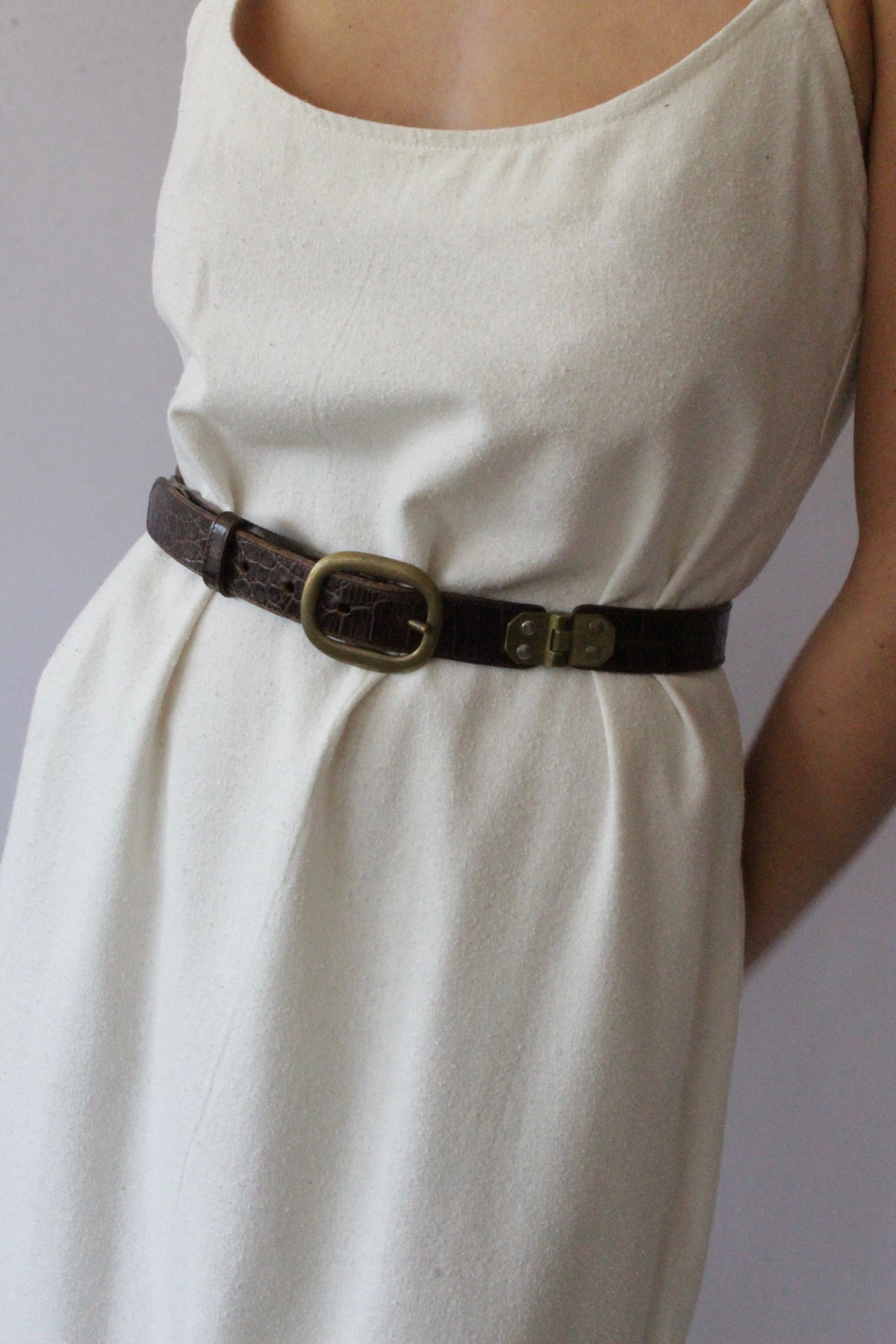 Vintage Segmented Espresso Embossed-Leather Belt