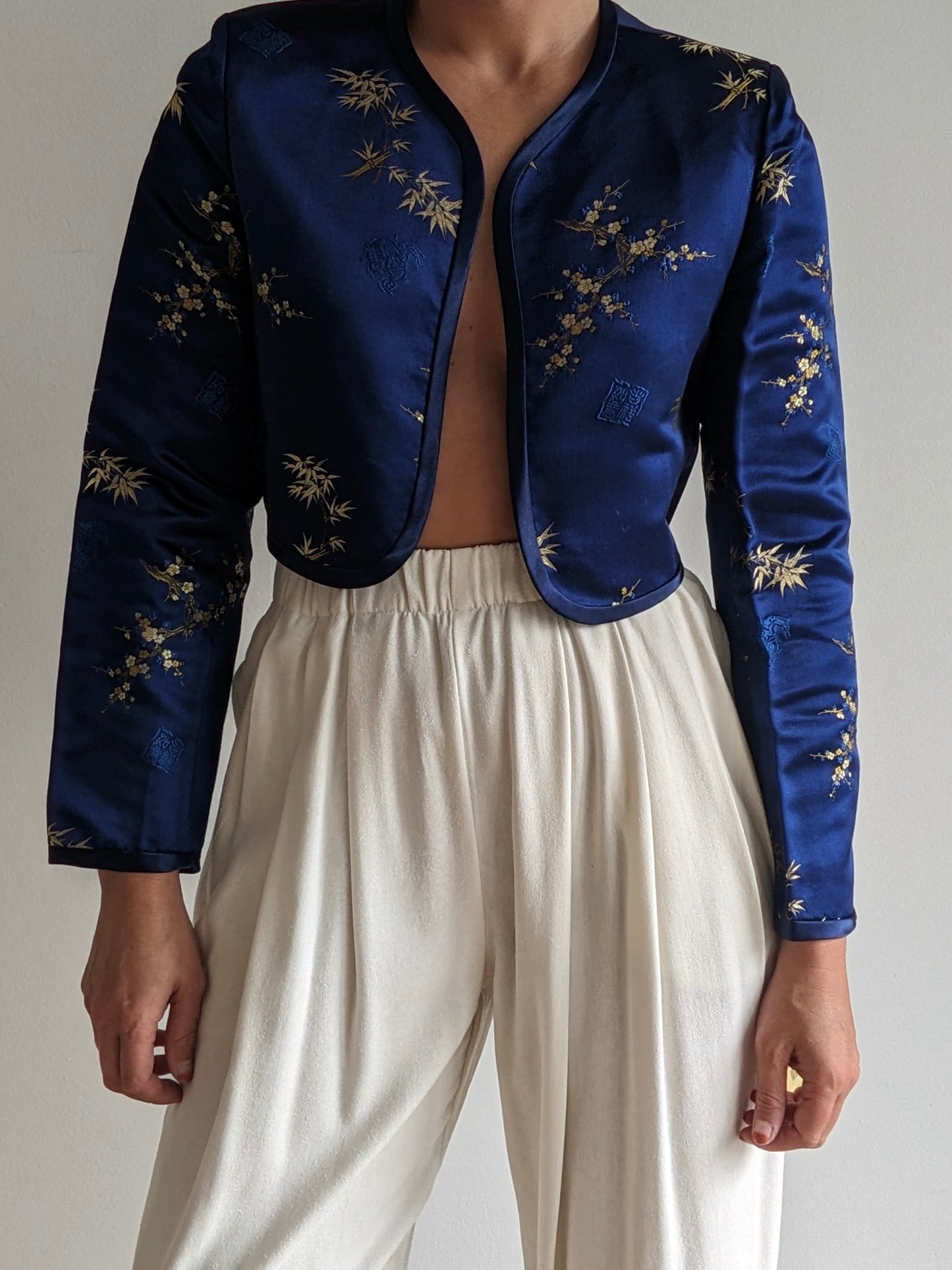 Beautiful Vintage Midnight Silk Embroidered Bolero