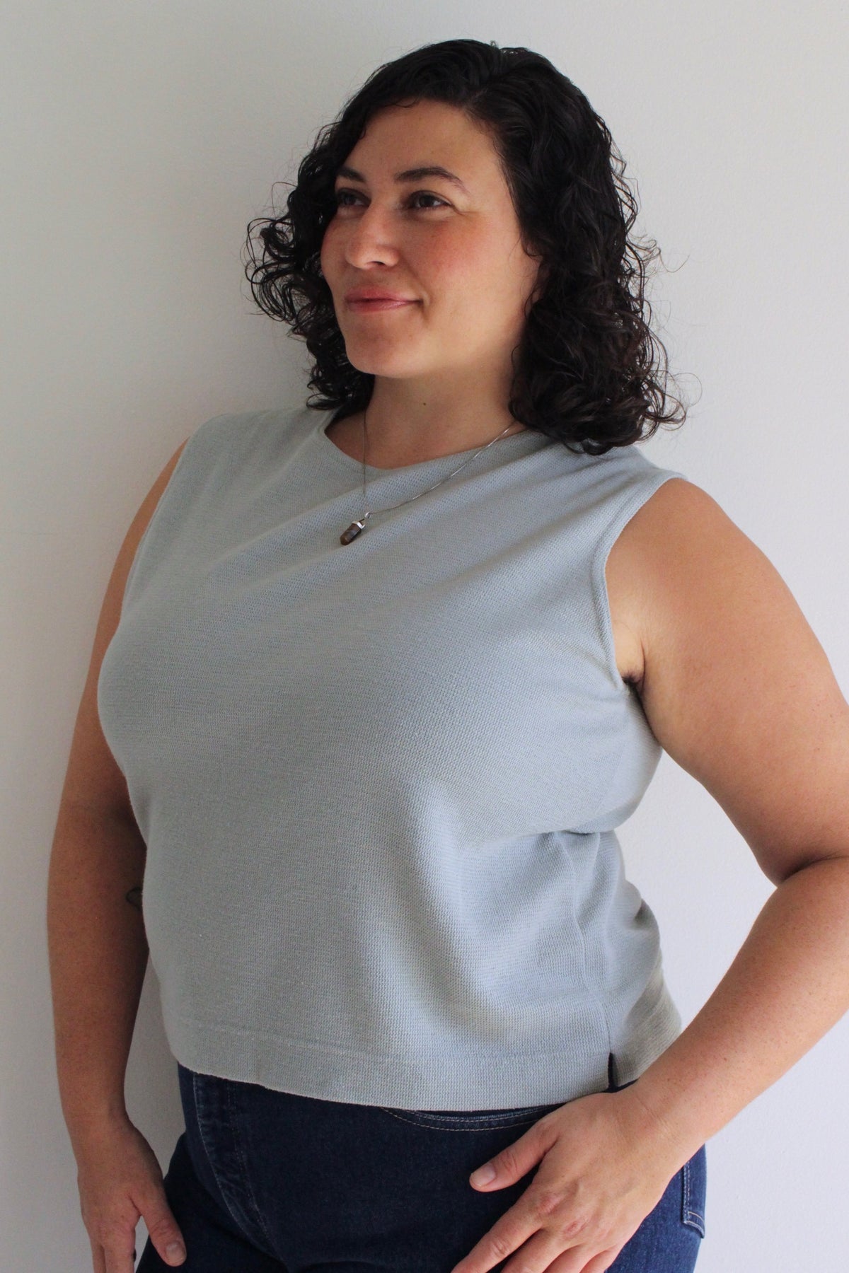 Vintage Stone Blue Woven Sleeveless Top