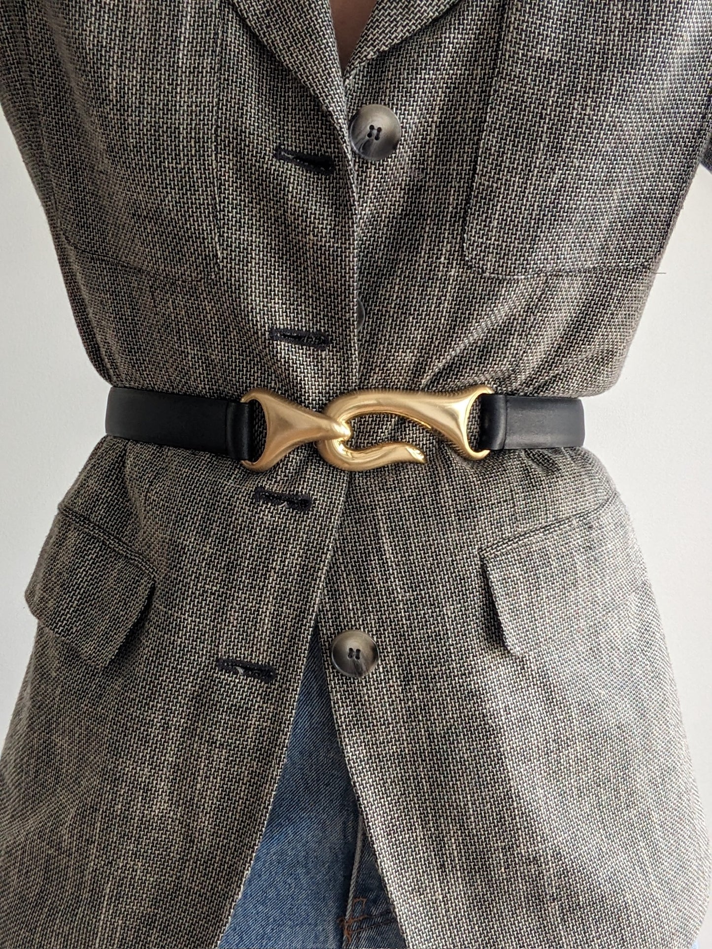 Matte Black Leather & Gold Hook Belt