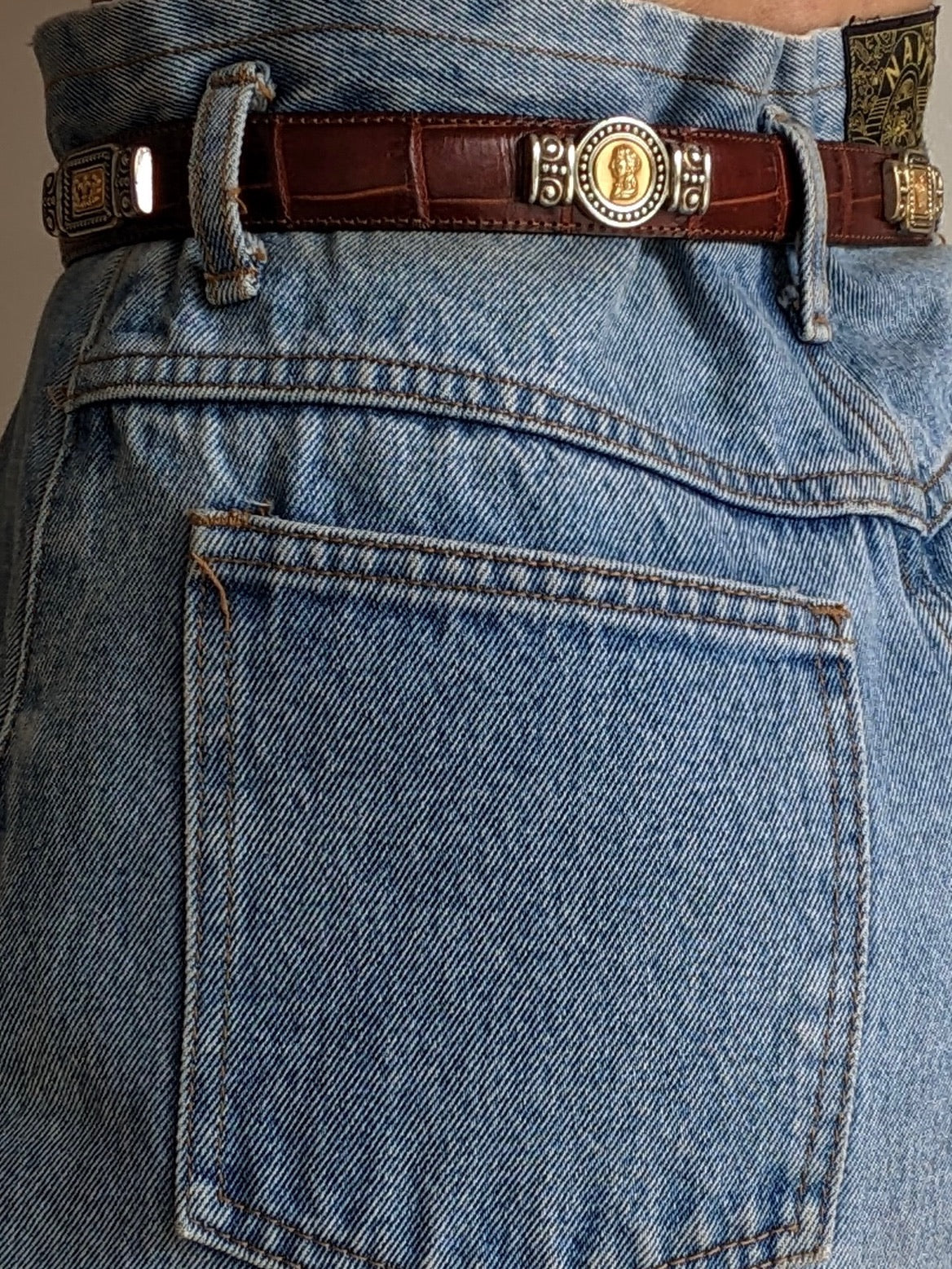 Vintage Embossed Leather & Coin Pendant Belt