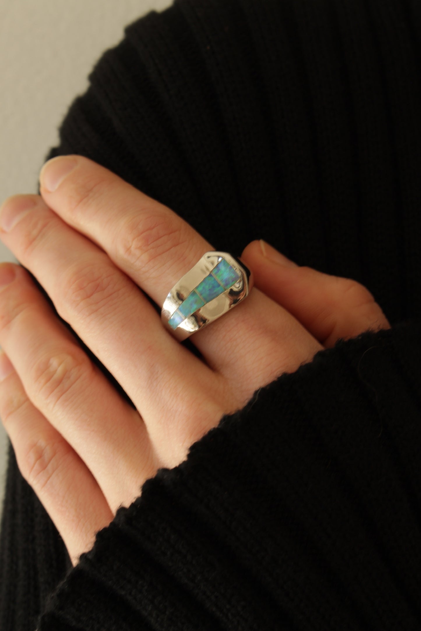 Vintage Sterling Silver & Opal Modernist Ring