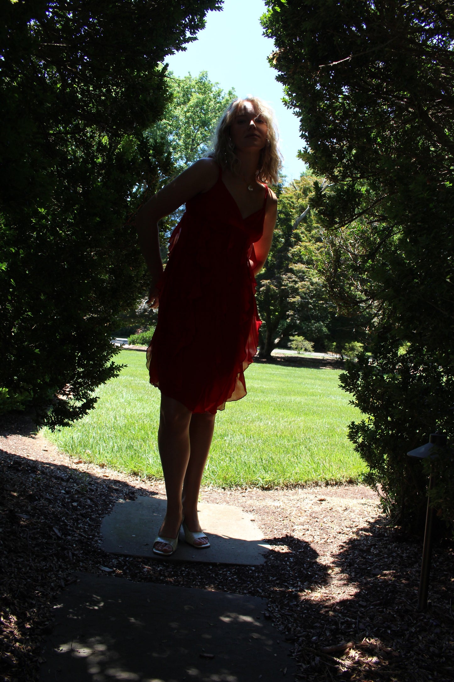 Vintage Chili Ruffled Silk Dress