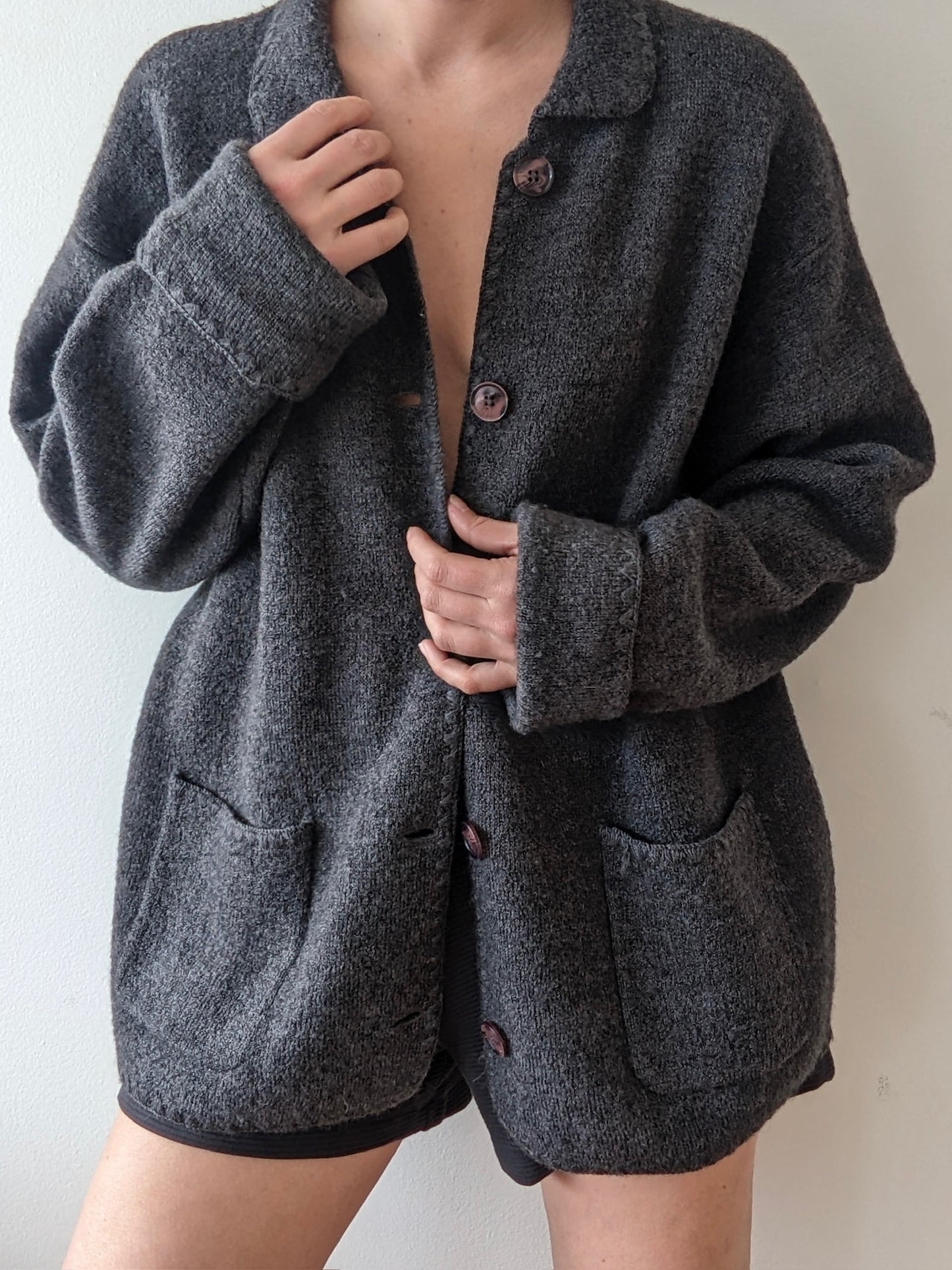 Vintage Charcoal Wool Cardigan
