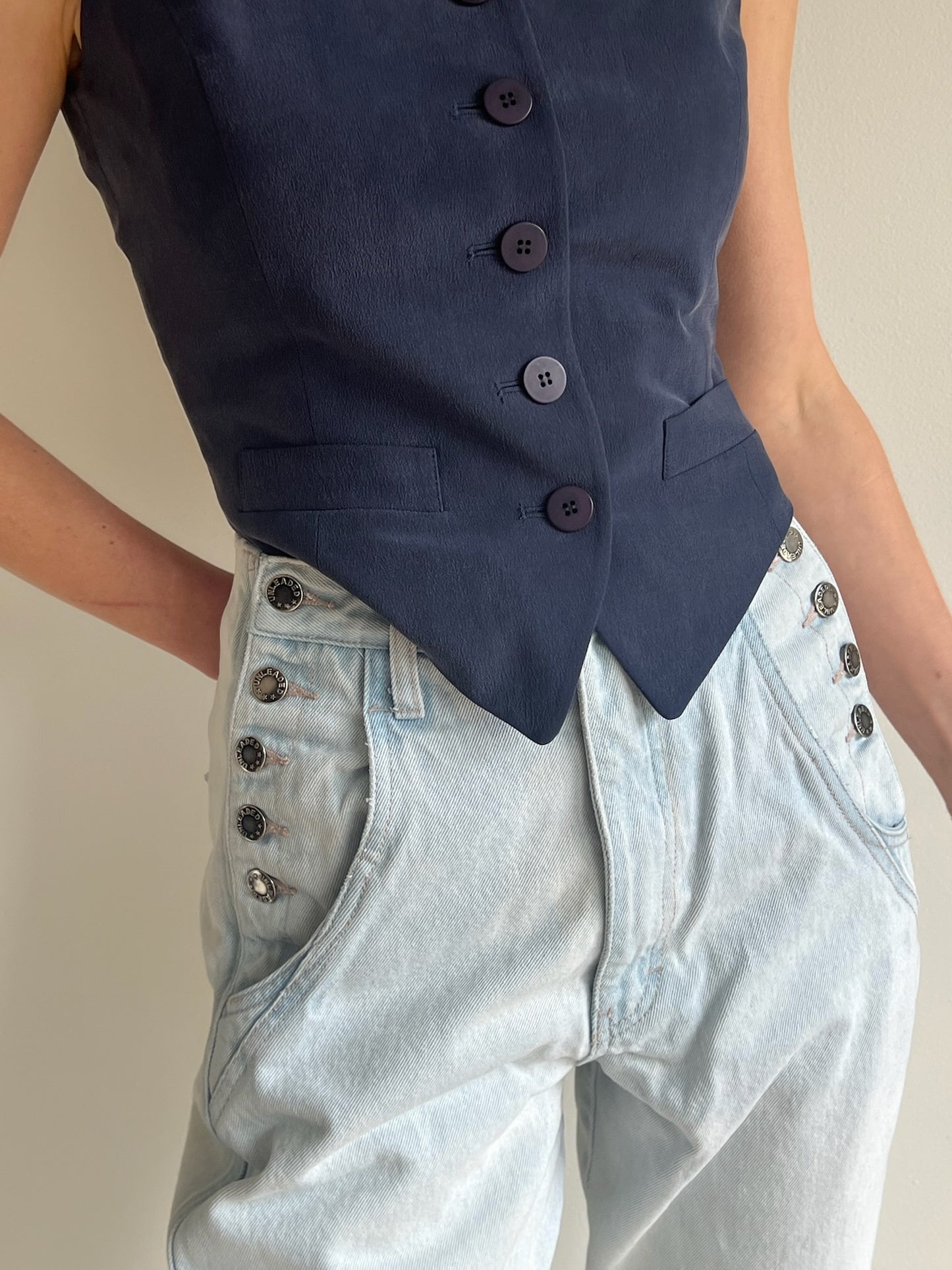 Vintage Navy Cropped Silk Vest