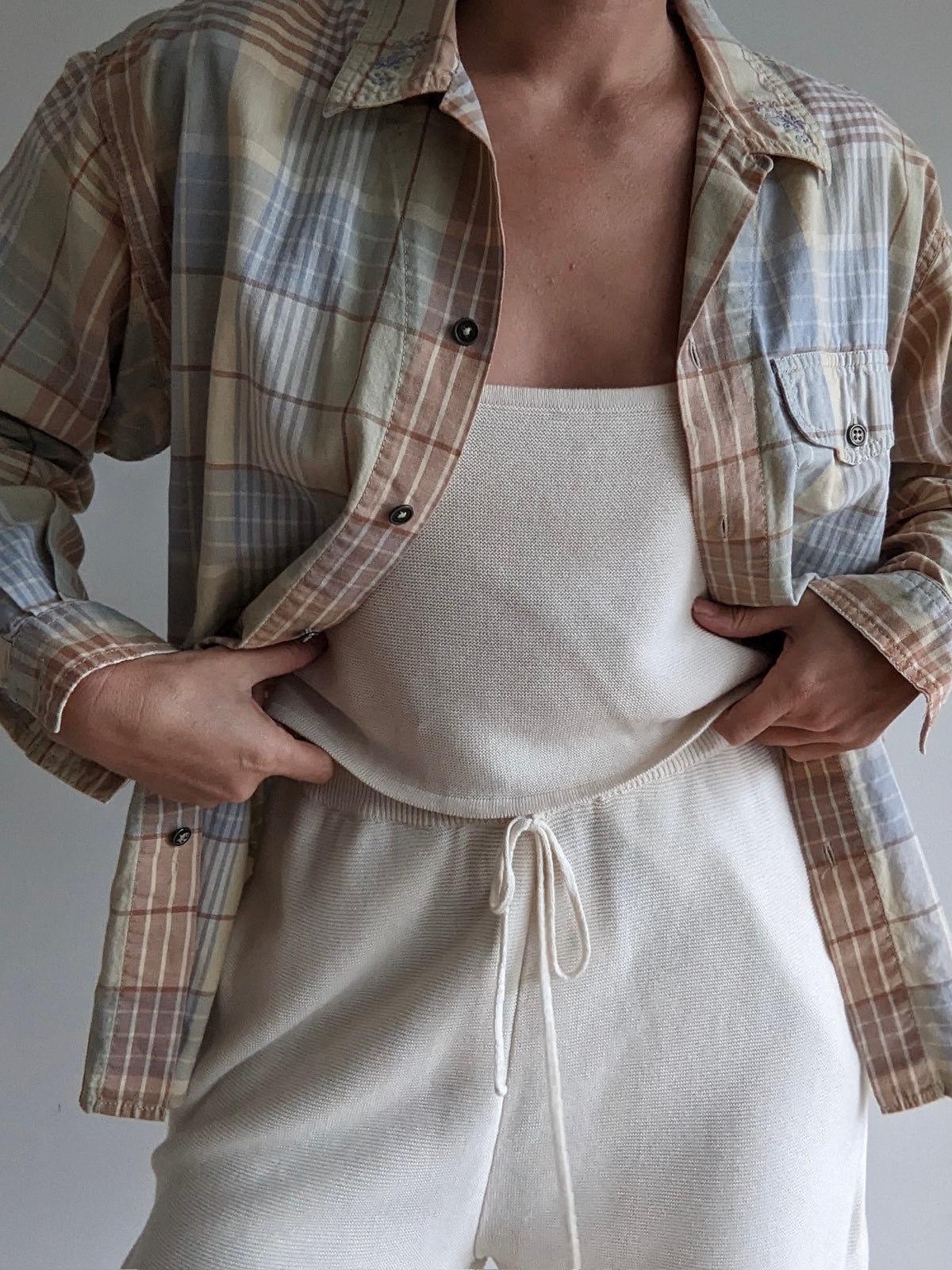 Vintage Faded Sage Plaid Shirt