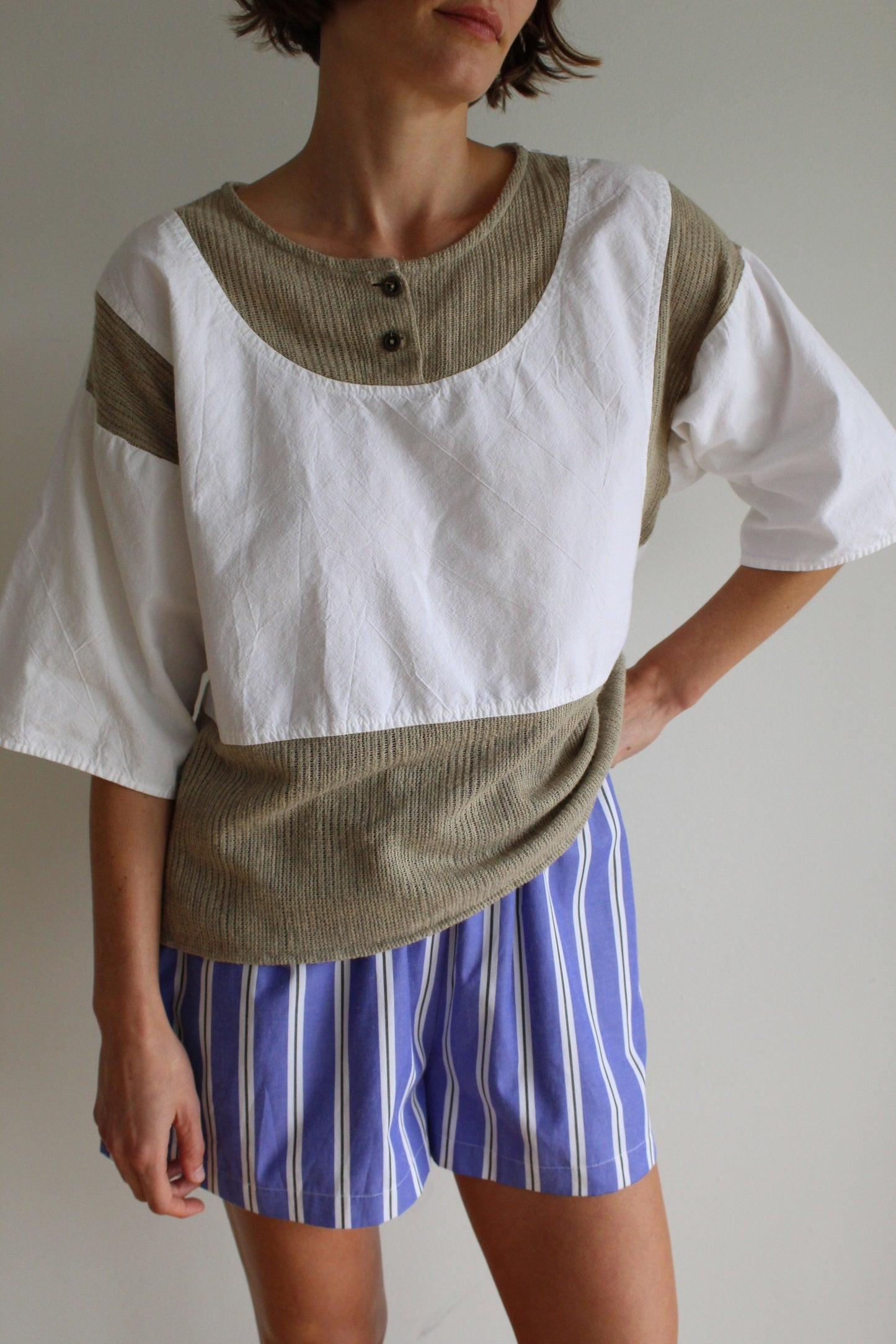 Vintage Knit-Accent Henley Tee