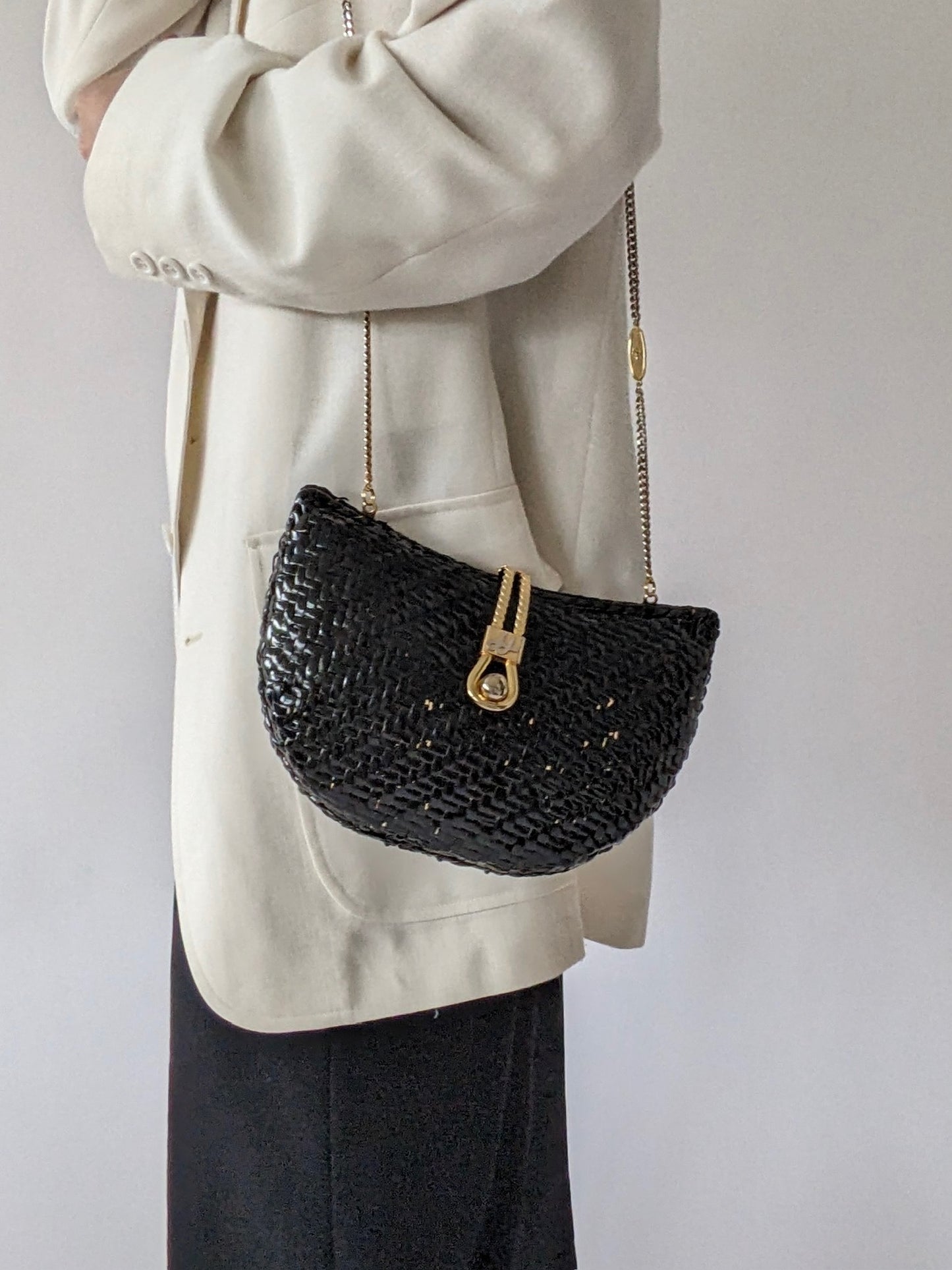 Vintage Woven Chain-Strap Purse
