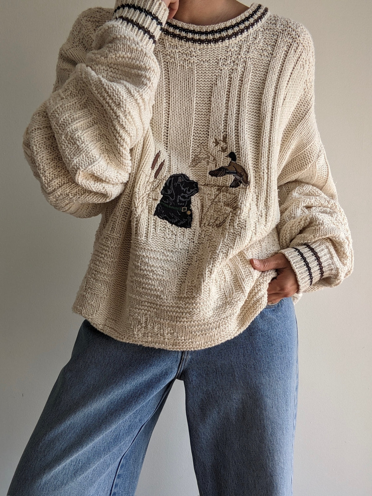 Favorite Vintage Embroidered Dog & Duck Sweater