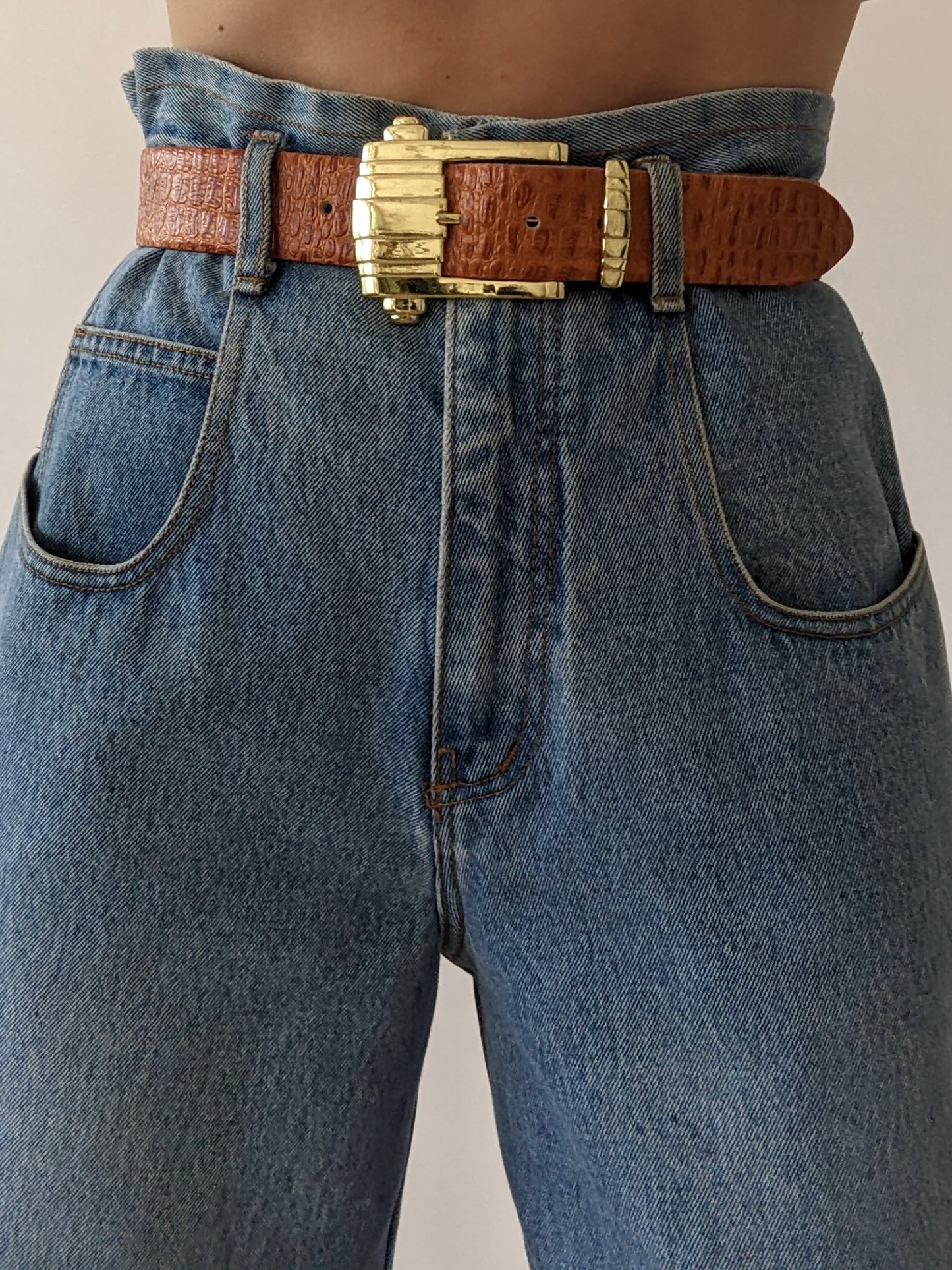 Bold Vintage Croc-Embossed Leather Belt