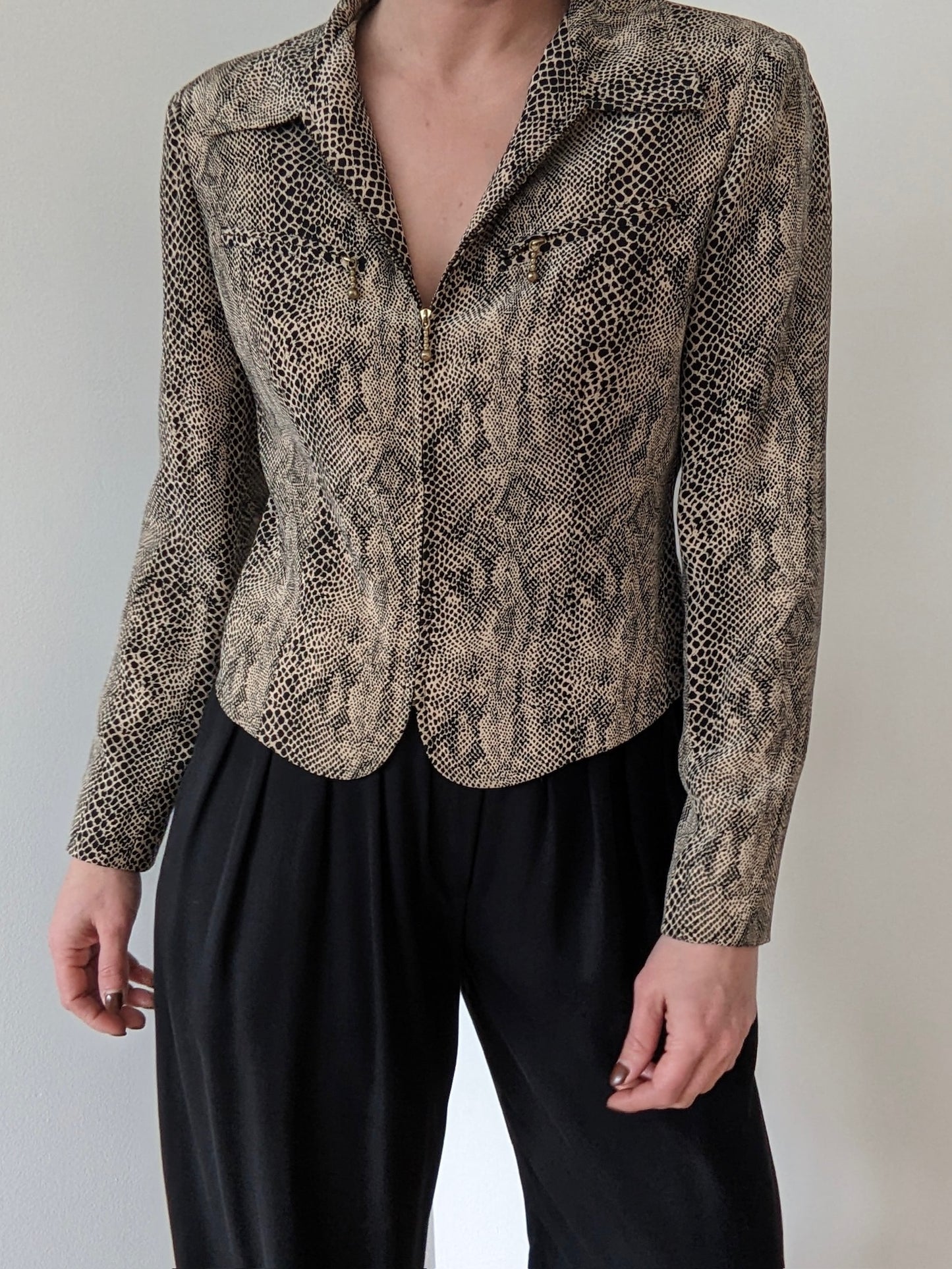 Vintage Snake-Print Silk Crop Jacket
