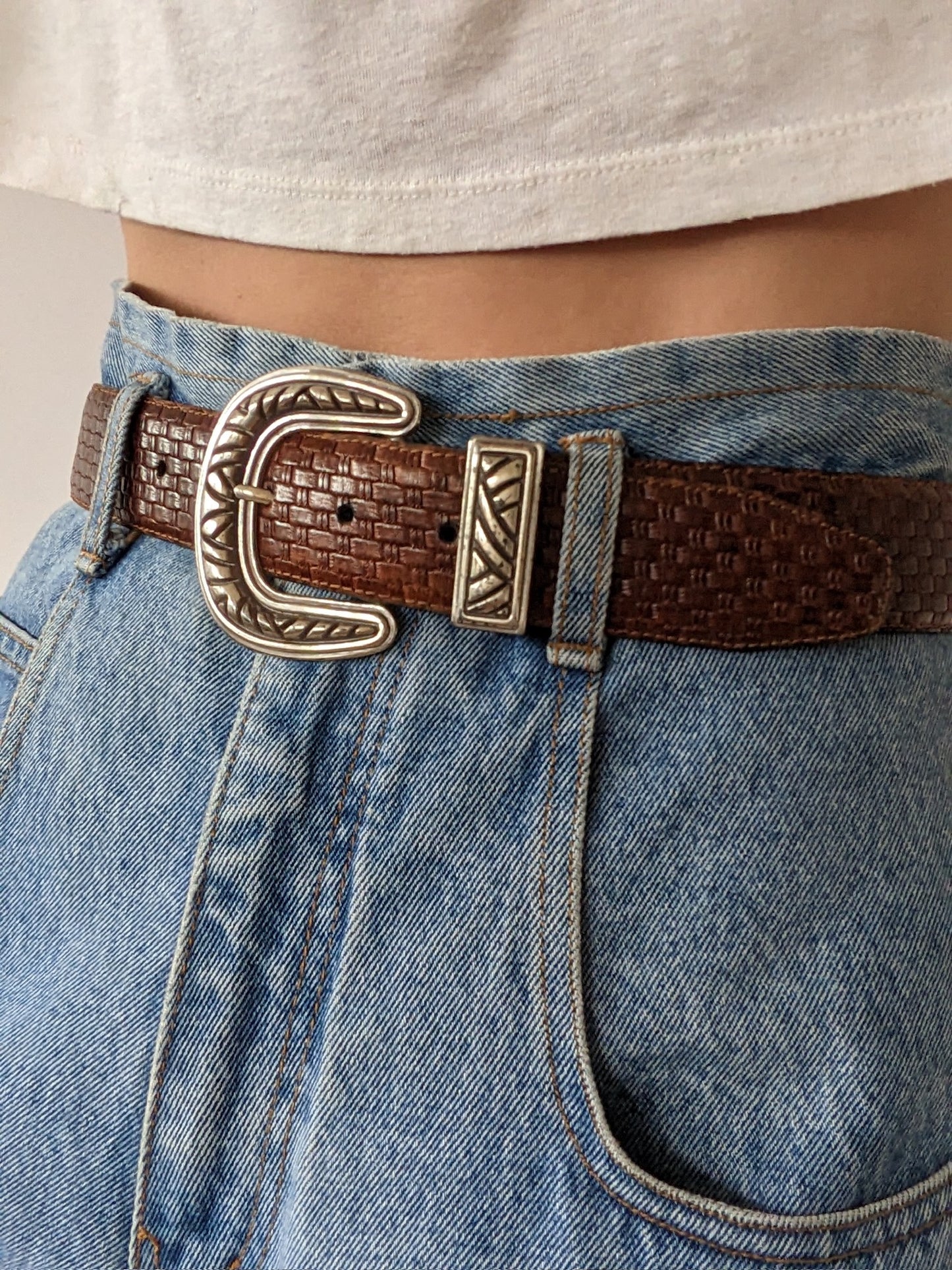 Vintage Walnut Woven Leather Belt