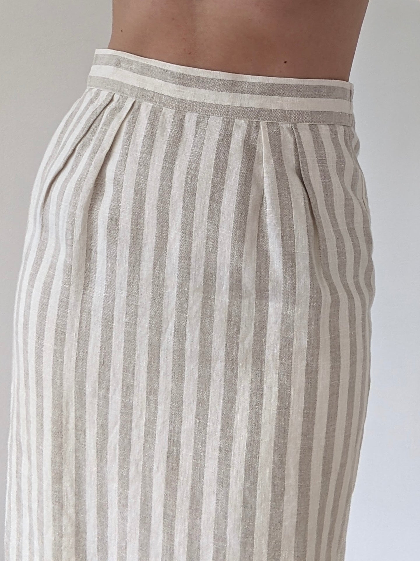Vintage Sand Striped Linen Skirt