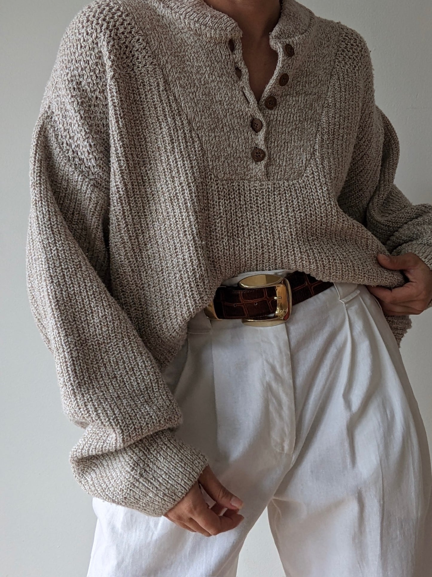 Vintage Oatmeal Cotton Henley
