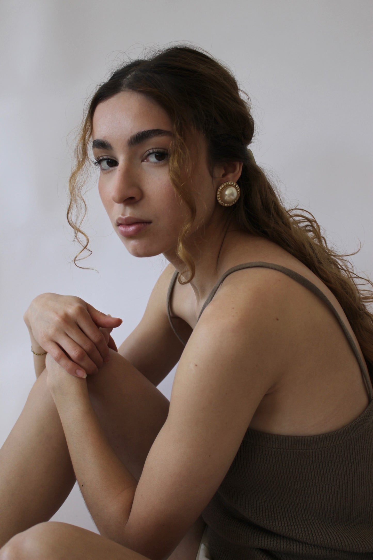 Vintage Stud-Framed Faux Pearl Earrings