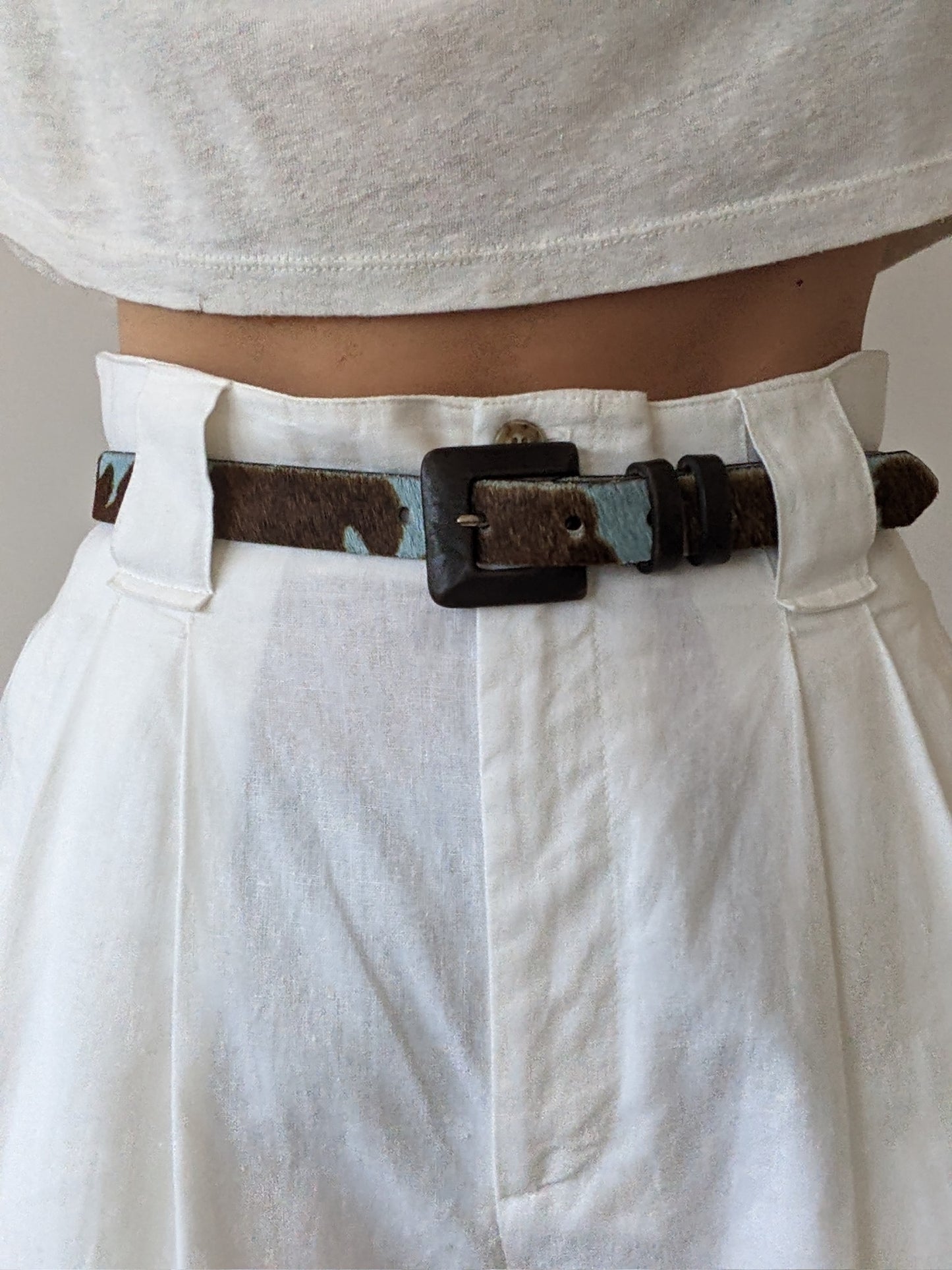 Fun Vintage Blue Calf Hair Leather Belt