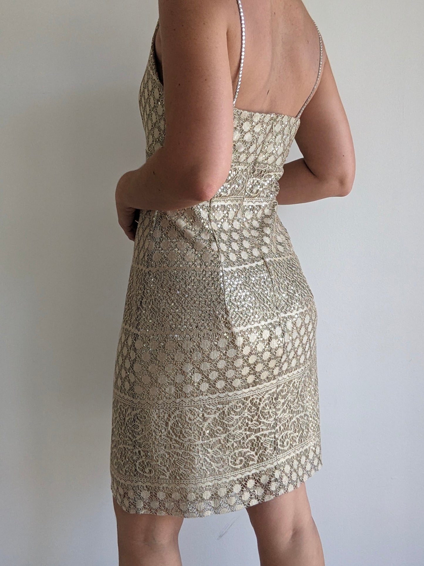 Stunning Vintage Sequined Lace Slip Dress