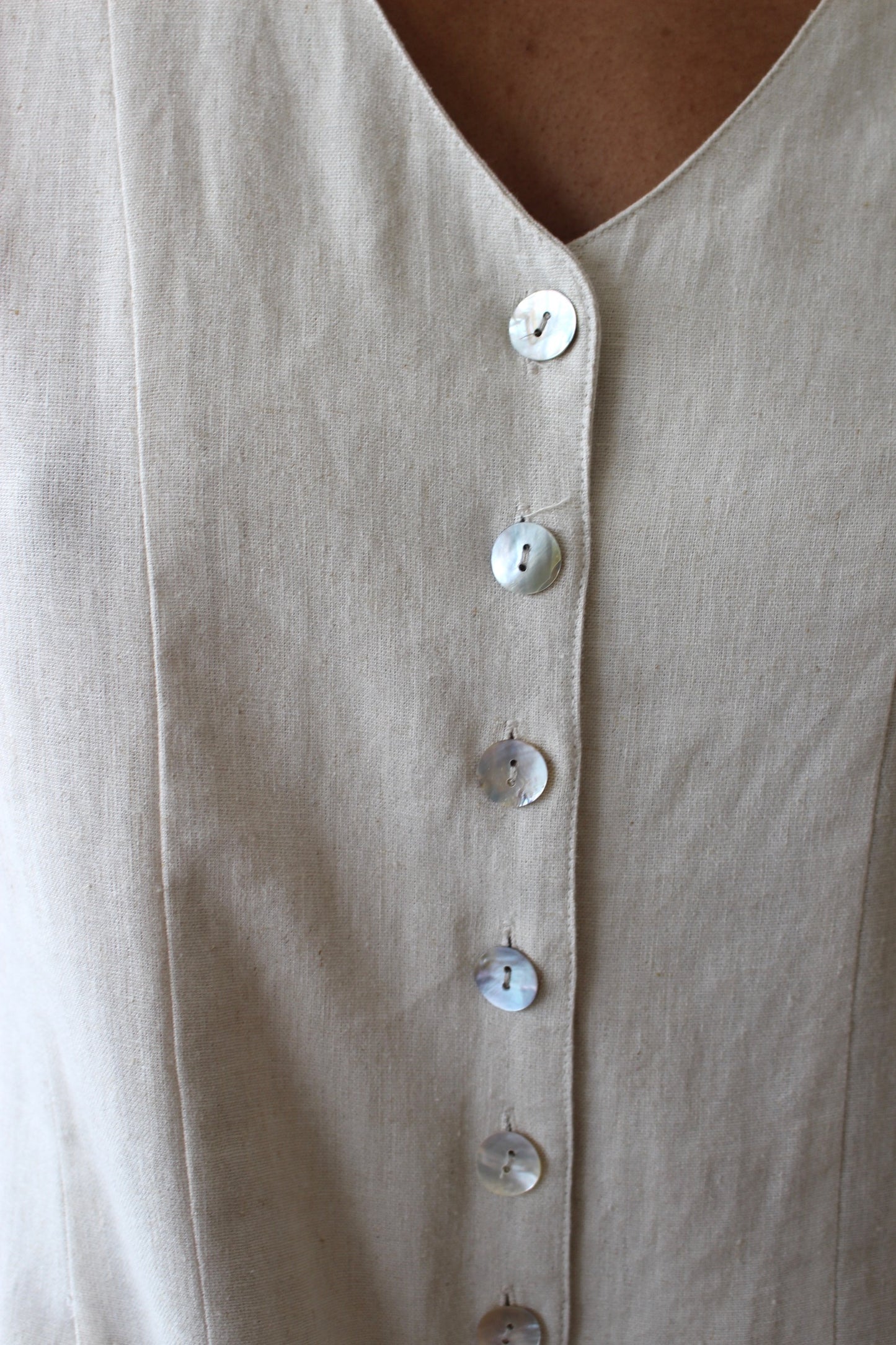 Vintage Pale Oat Linen Dress
