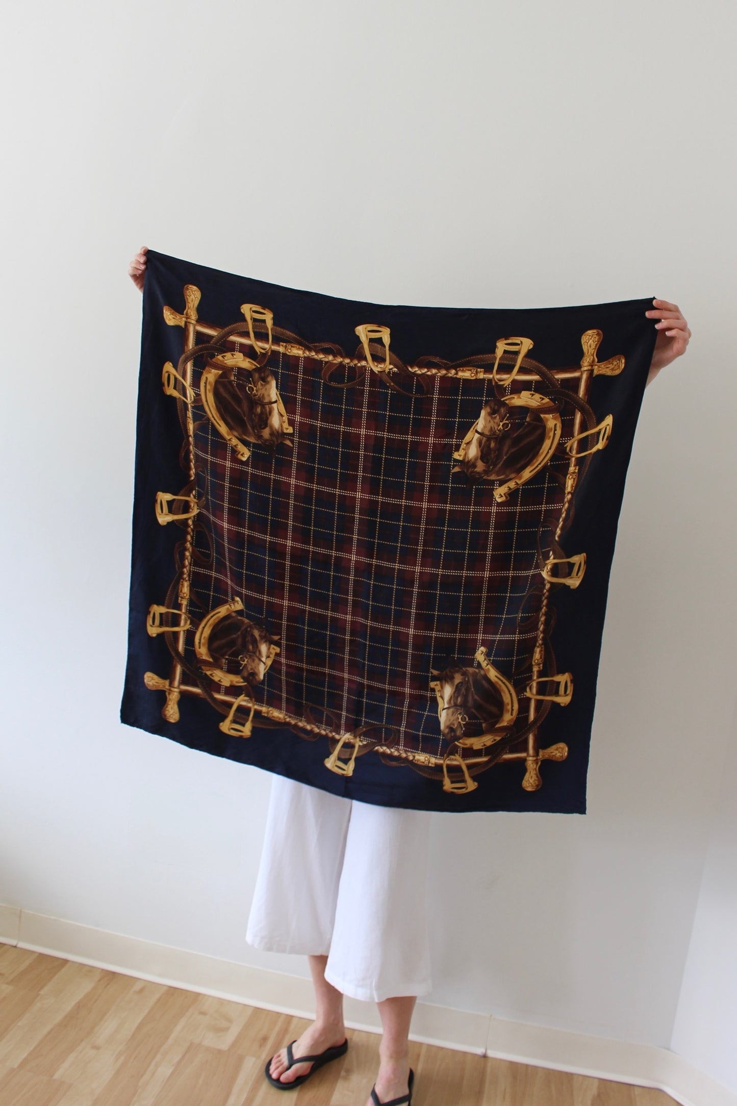 Amazing Vintage Equestrian Silk Scarf