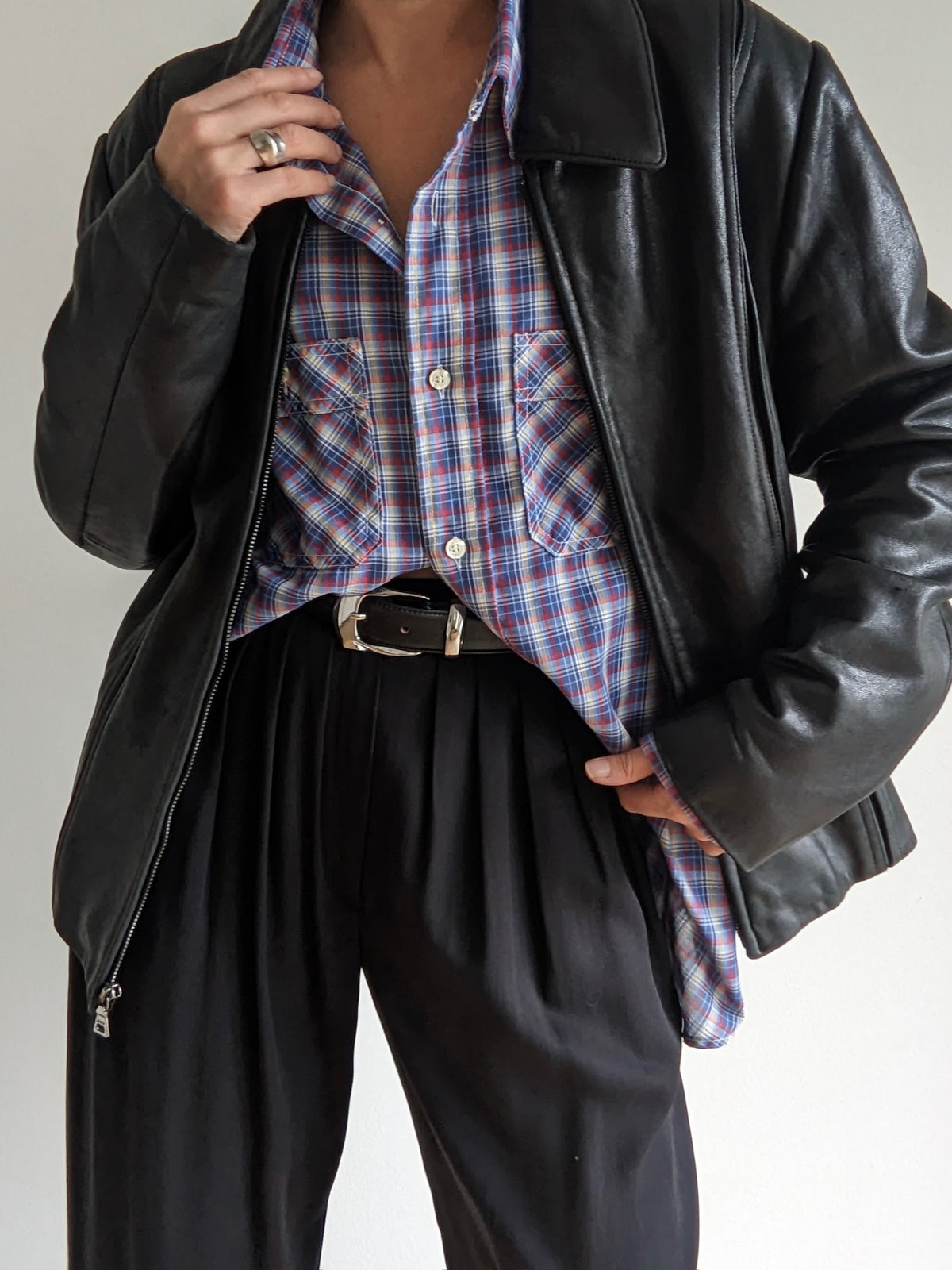 Vintage Faded Ink Black Leather Zip Jacket
