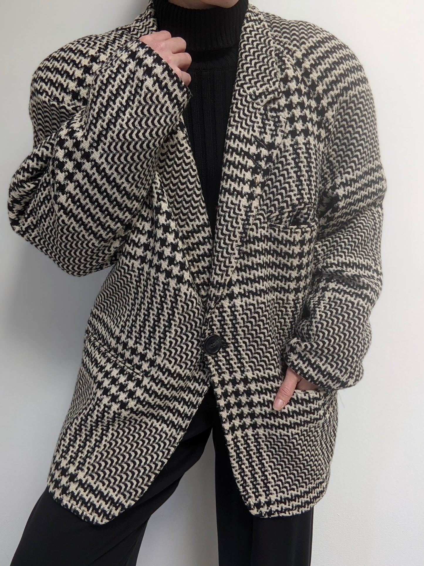 Vintage Woven Houndstooth Wool Coat