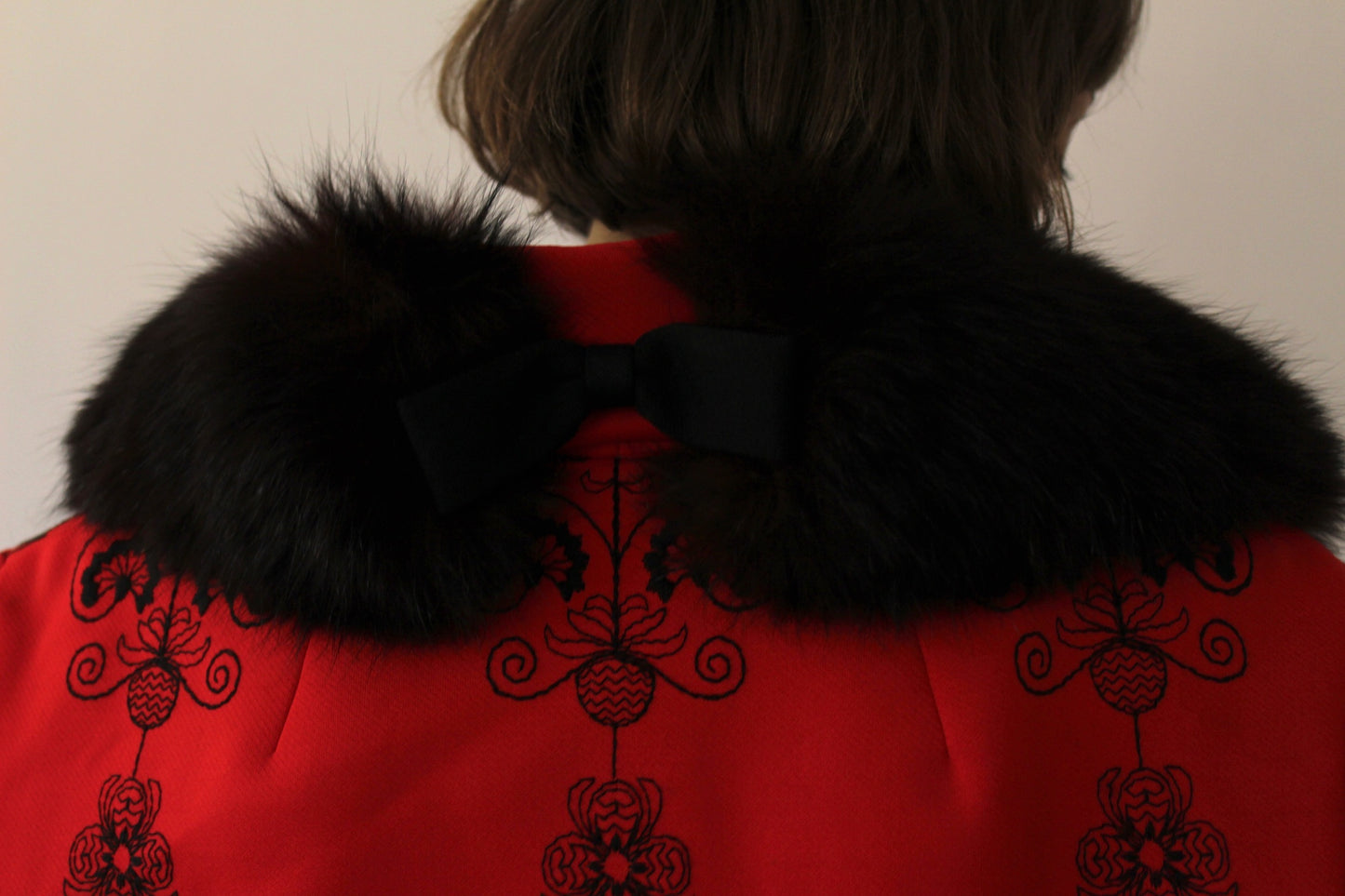 Incredible Vintage Crimson Embroidered Fur-Collar Jacket