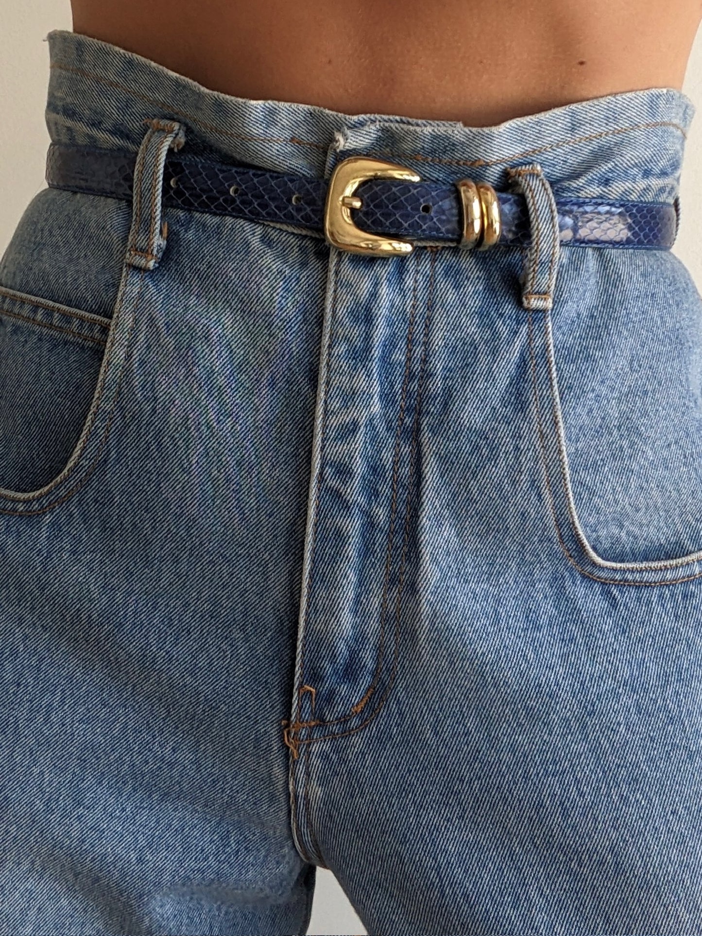 Vintage Lapis Snakeskin Leather Belt