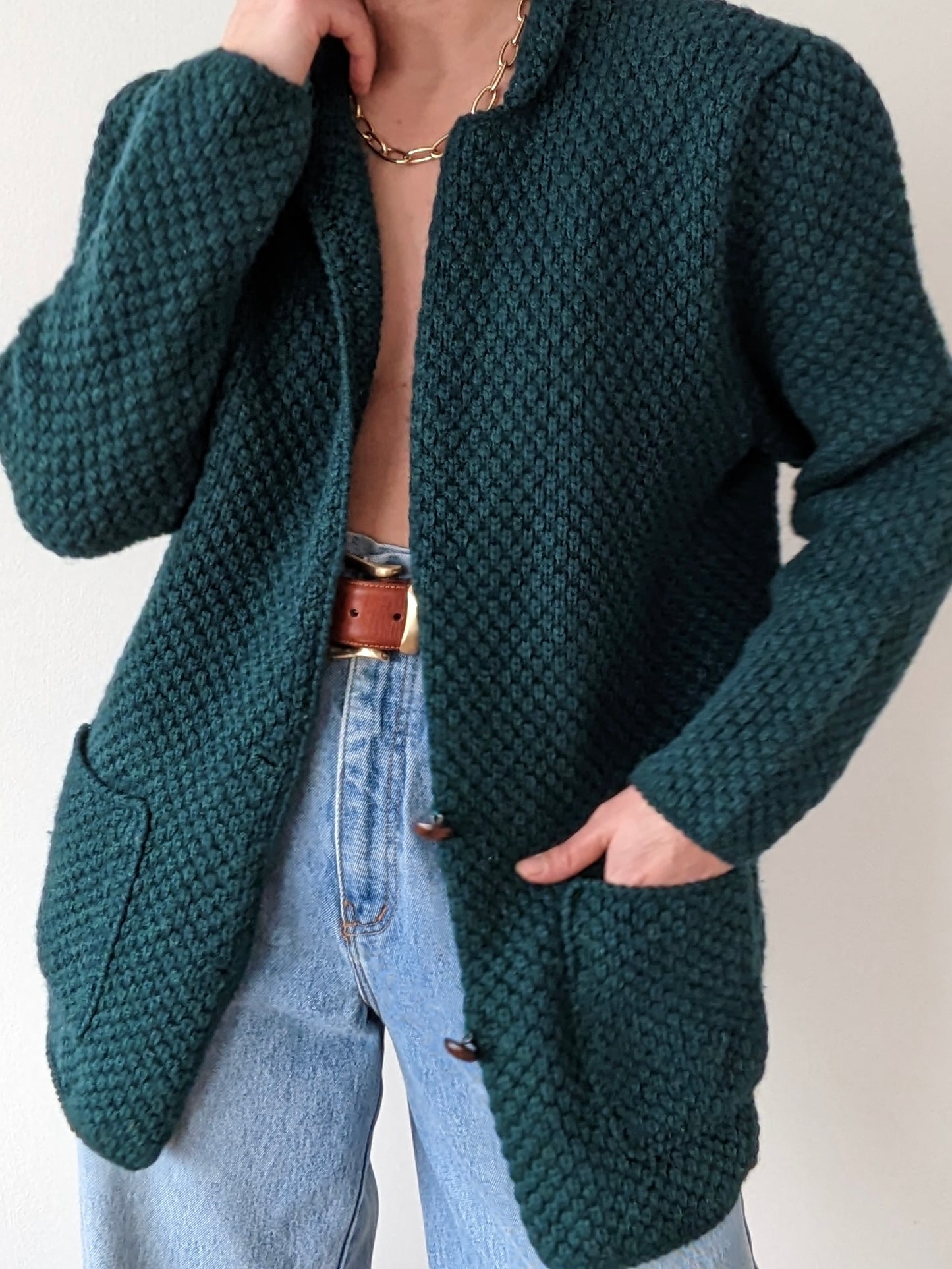 Vintage Evergreen Woven Wool Cardigan