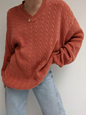 Vintage Faded Persimmon Cable Knit Sweater