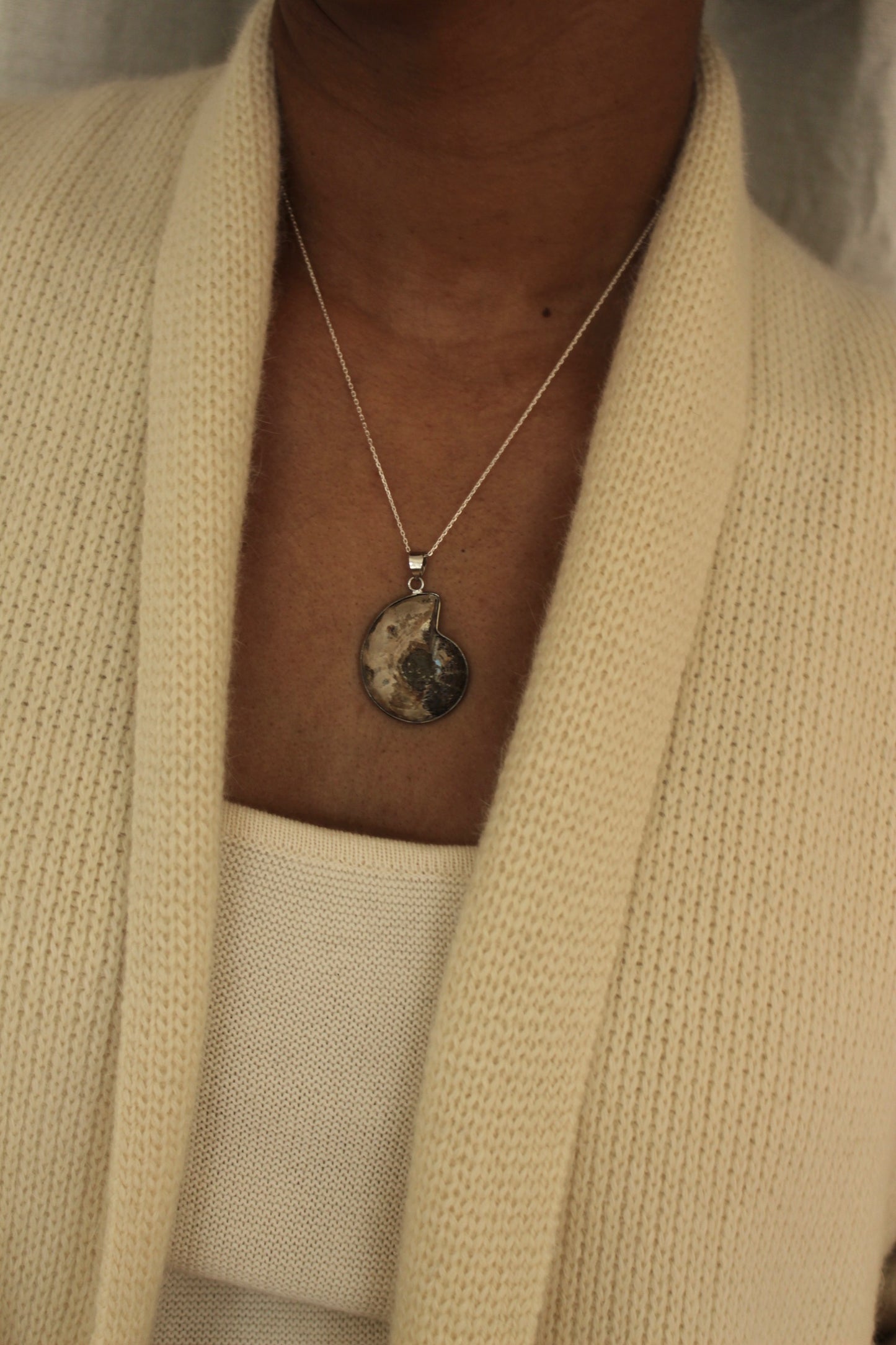Vintage Sterling Silver & Ammonite Fossil Pendant