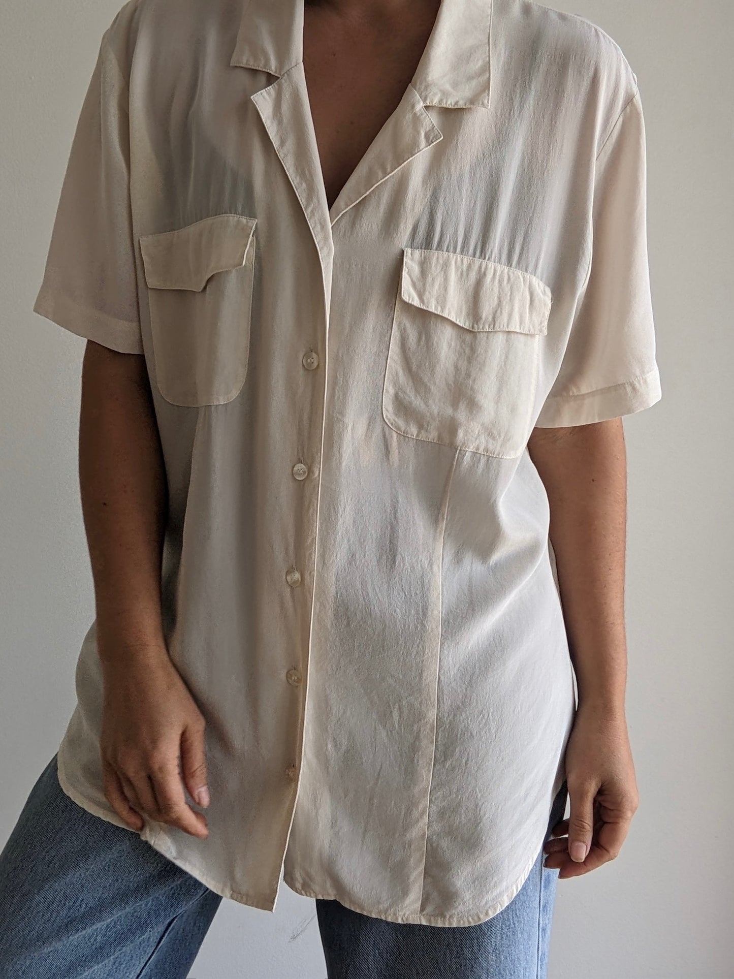 Vintage Cream Silk Pocket Blouse