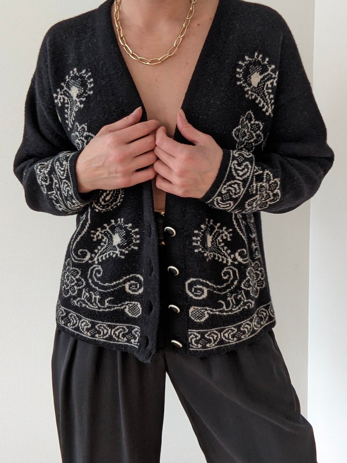 Vintage Pendleton Patterned Onyx Wool Cardigan