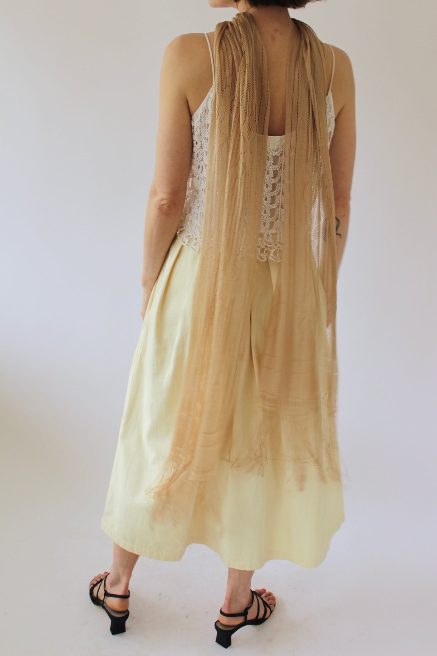 Vintage Sheer Knit Fringe Scarf