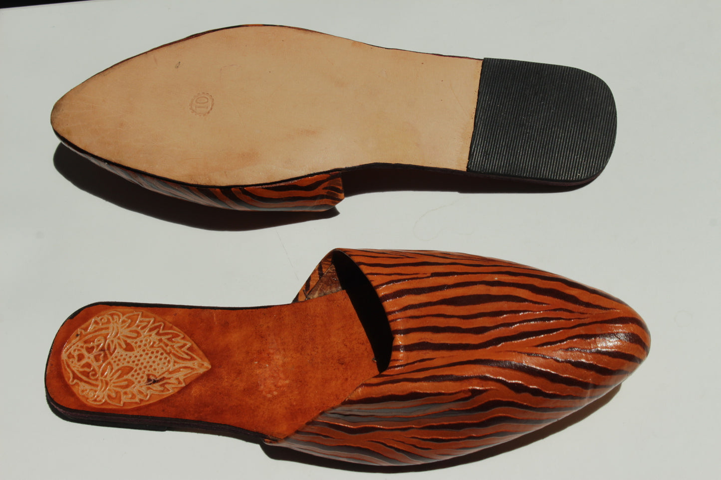 Lovely Vintage Zebra-Embossed Leather Slippers