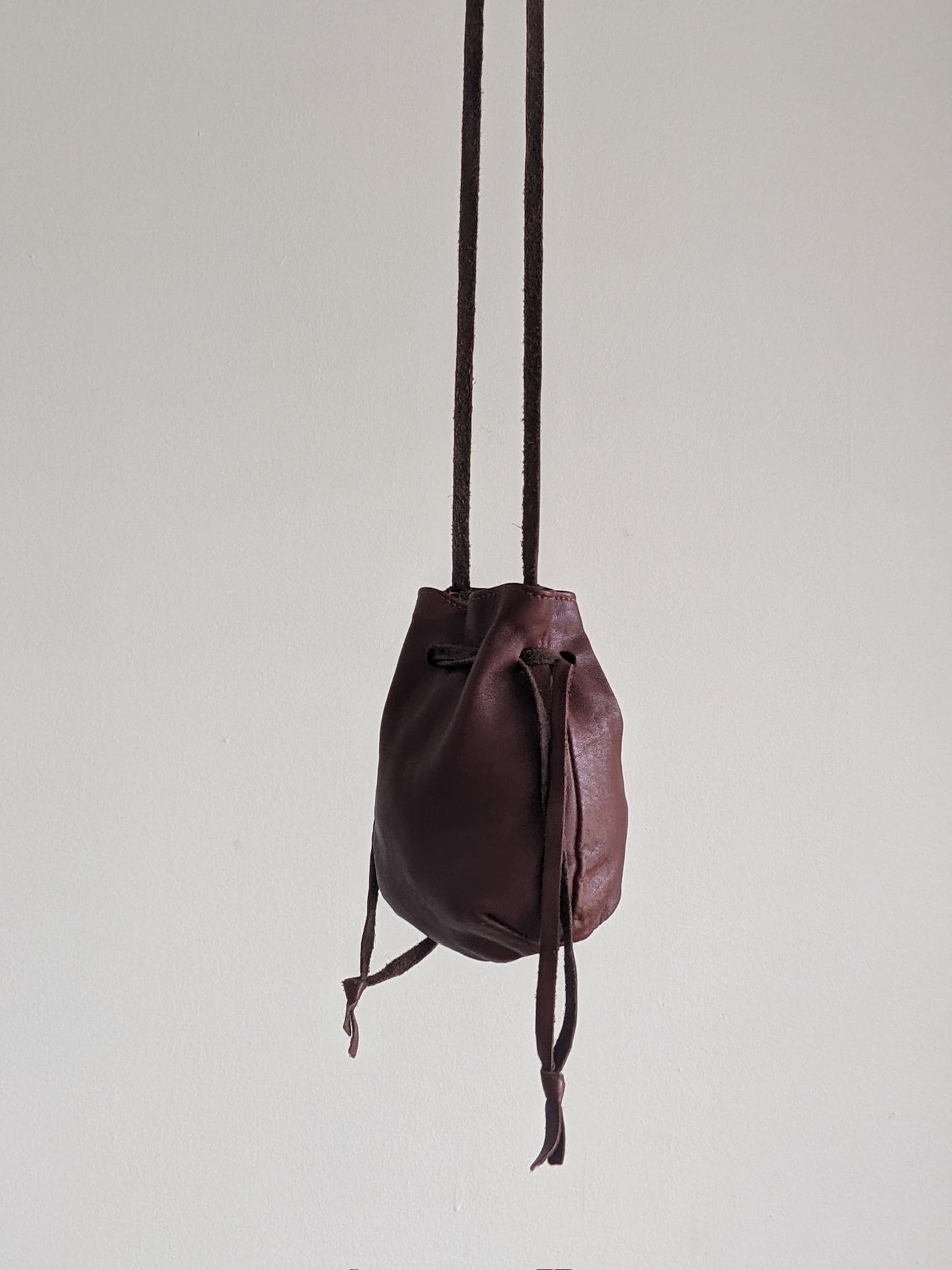 Vintage Petite Drawstring Leather Pouch Bag