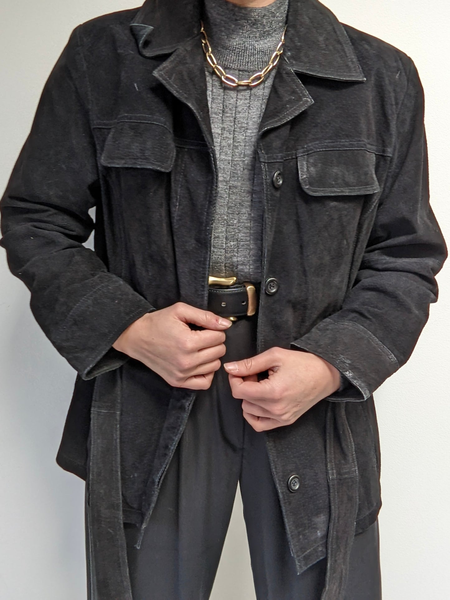 Vintage Ink Black Belted Suede Jacket