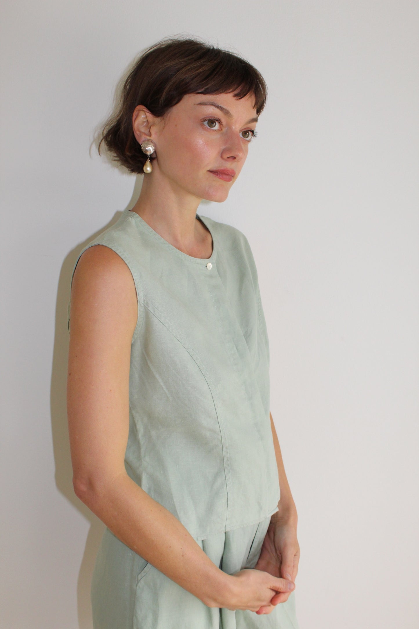 Vintage Seafoam Linen Shorts Set