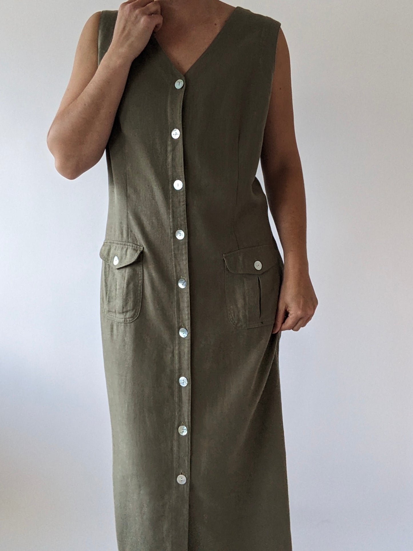 Vintage Olive Linen Market Dress