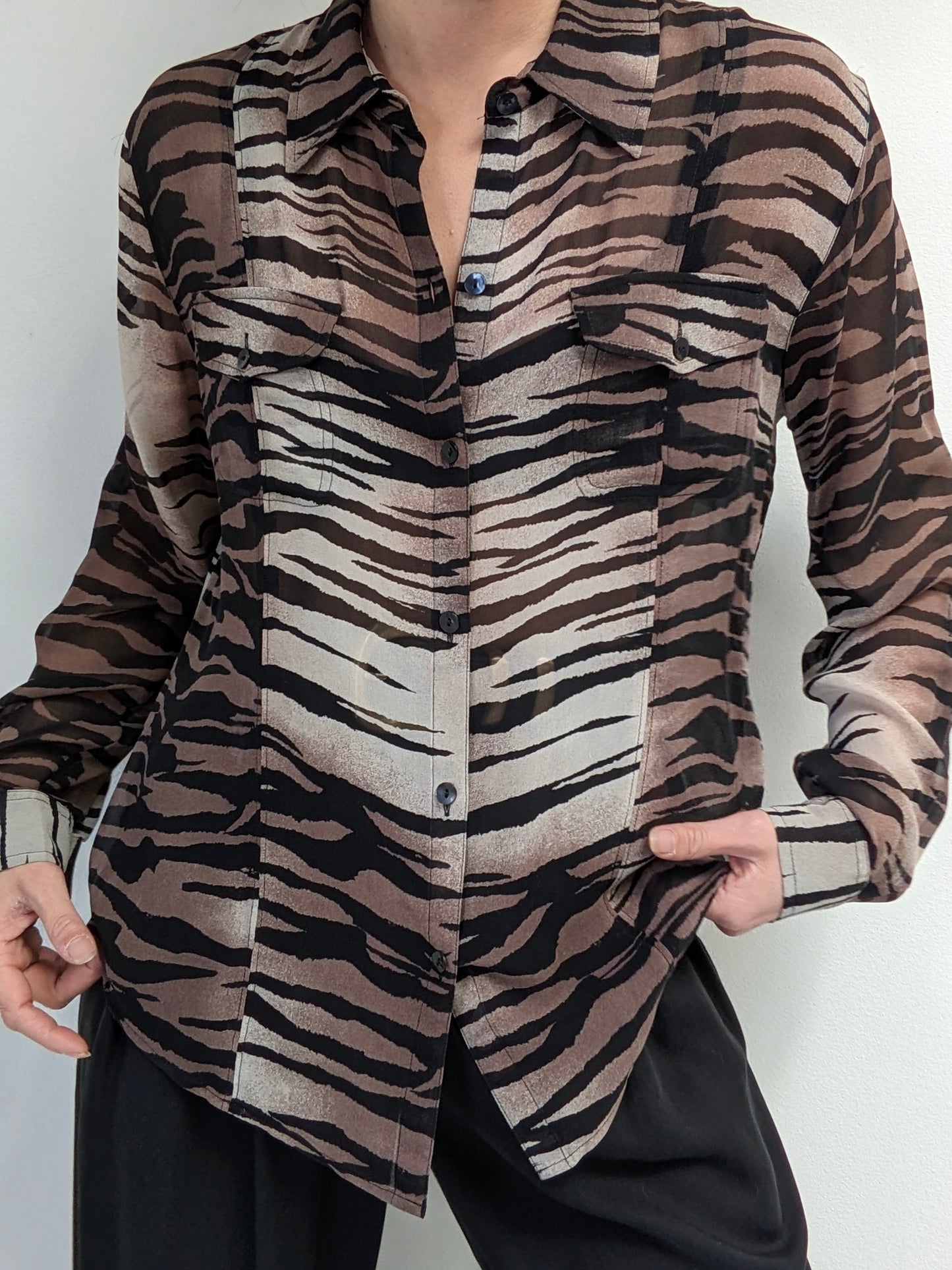 Vintage Sheer Animal Print Silk Blouse