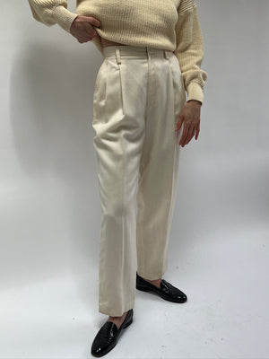 Amazing Vintage Cream Pleated Wool Trousers