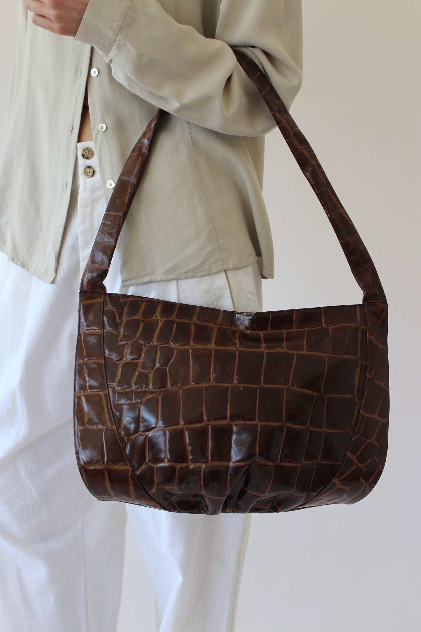 Gorgeous Vintage Embossed Leather Half Moon Bag