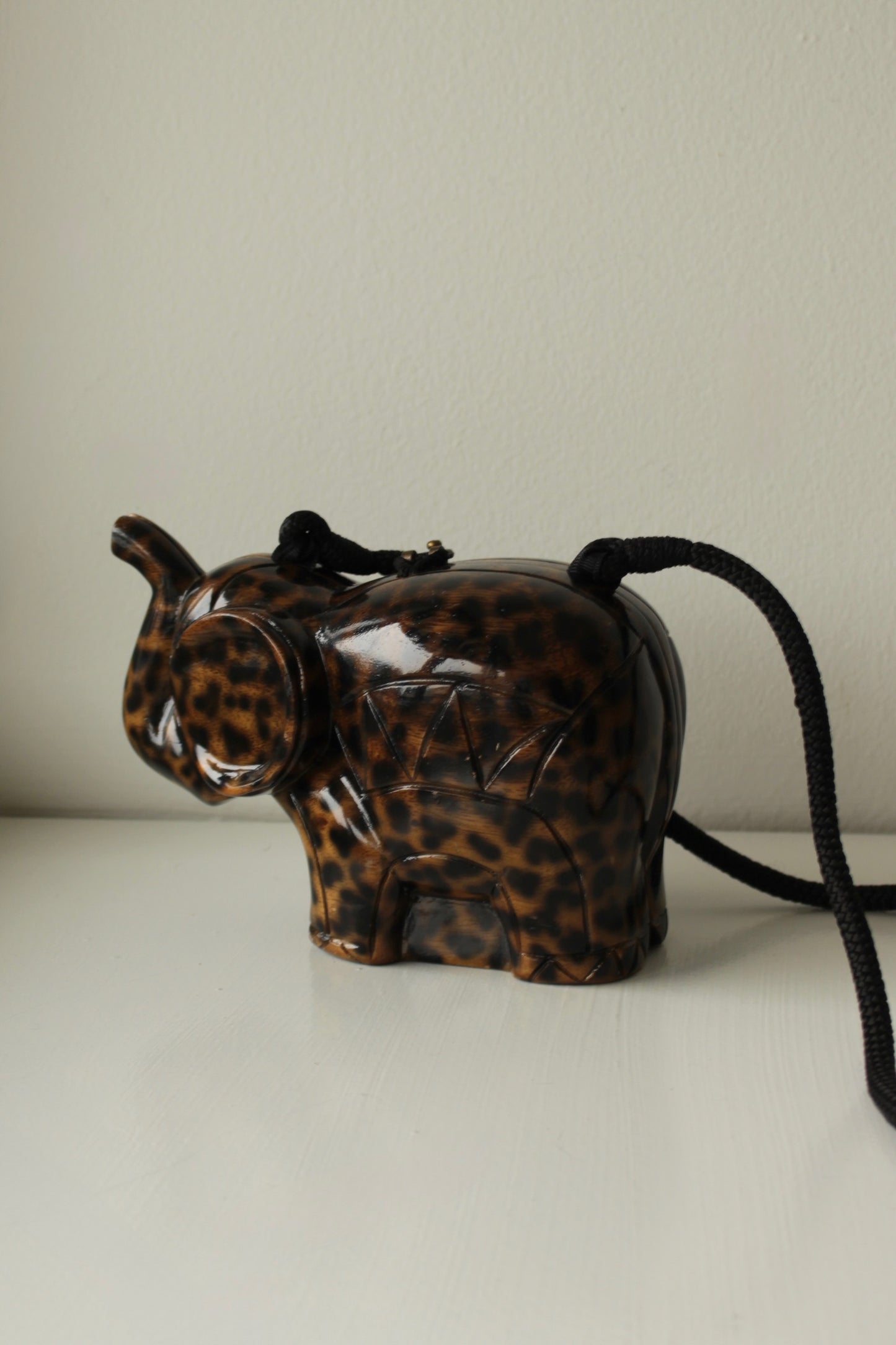 Vintage Timmy Woods Cheetah Print Elephant Hand Carved Bag