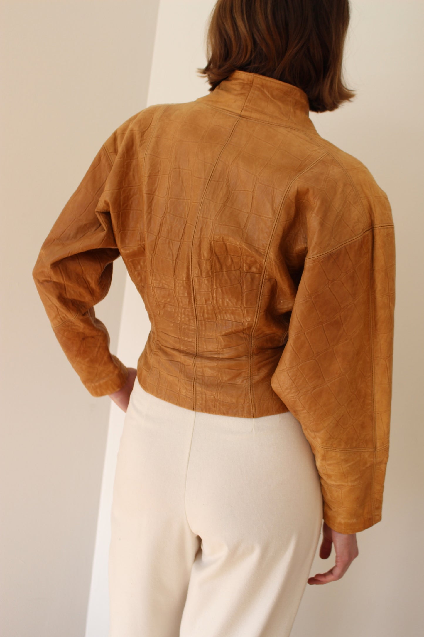 Incredible Vintage Embossed Leather Fitted Jacket