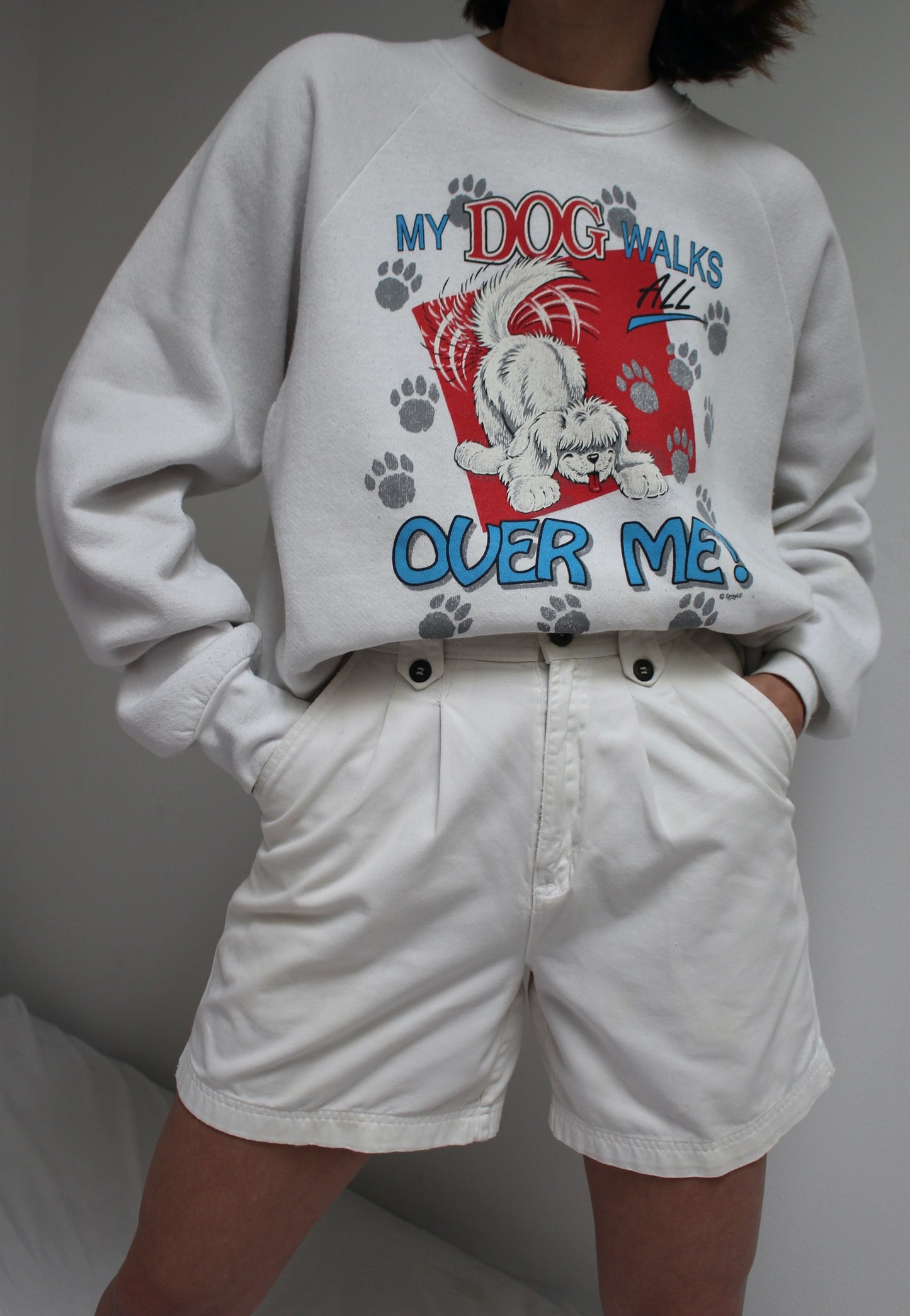 Fun Vintage "My Dog Walks All Over Me" Raglan Sweatshirt