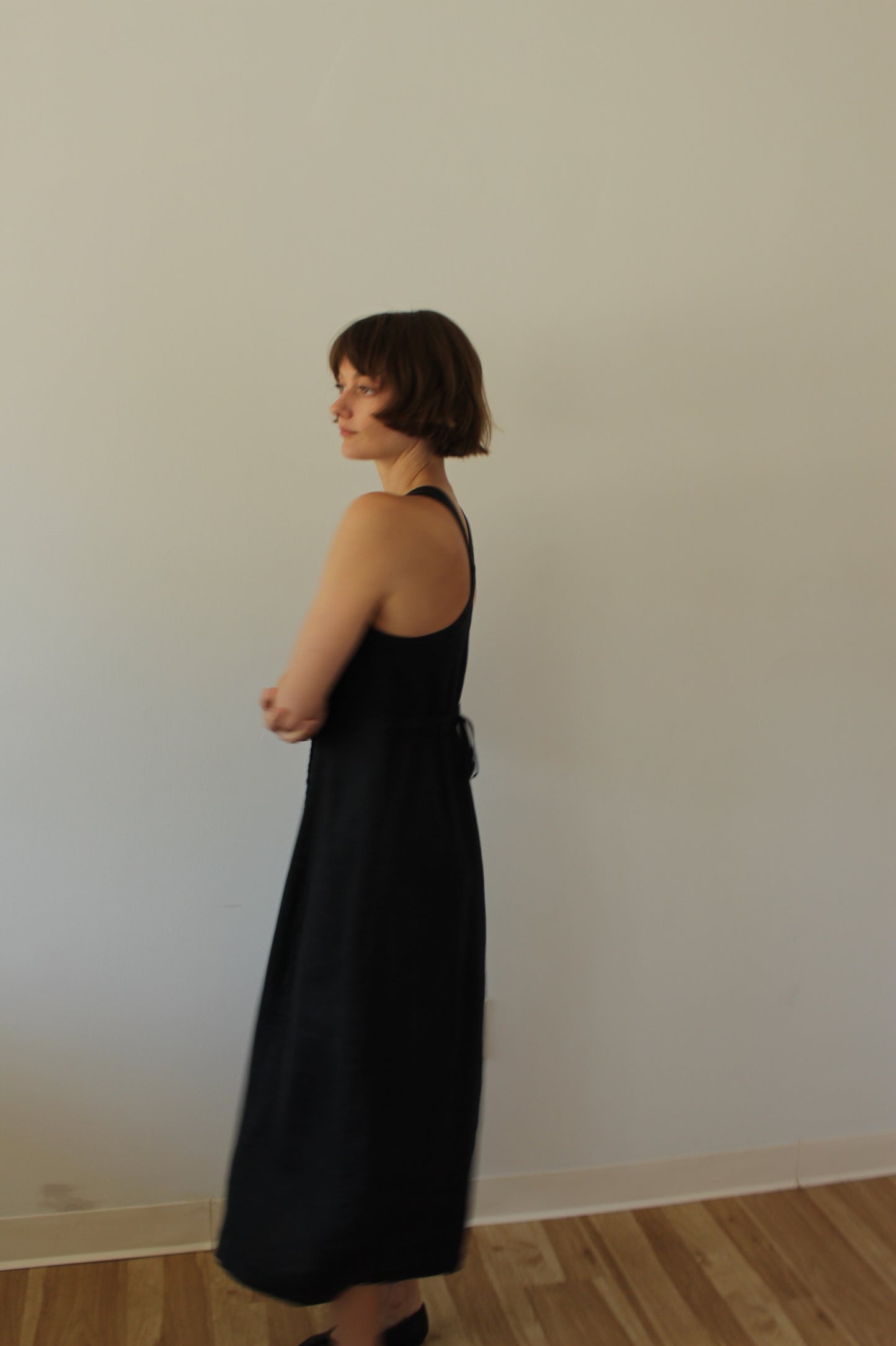 Vintage Faded Black Buttoned Linen Dress