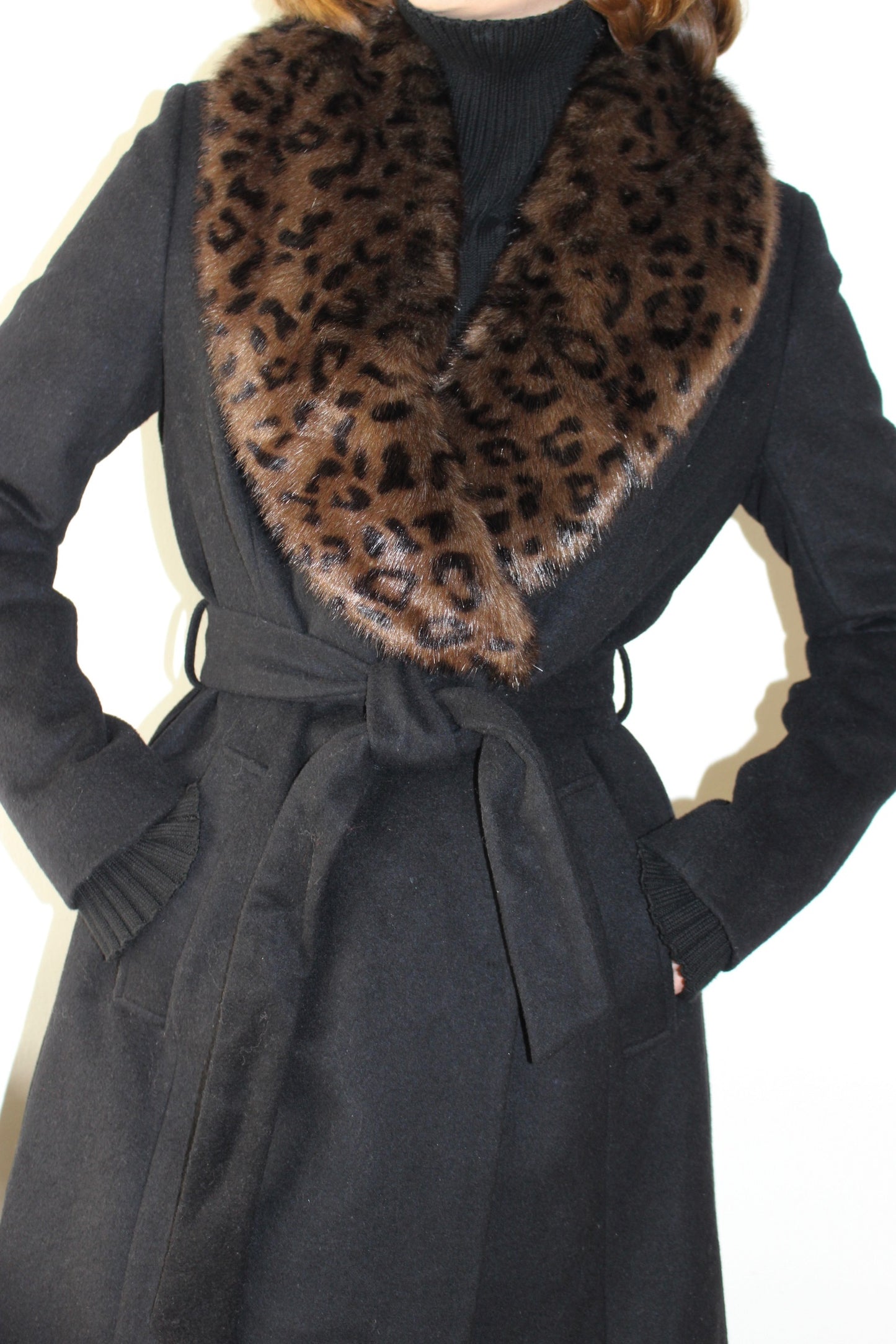 Statement Vintage Wool & Faux Spotted Fur Belted Coat