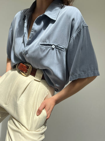 Vintage Dusk Silk Herringbone Short Sleeve Blouse
